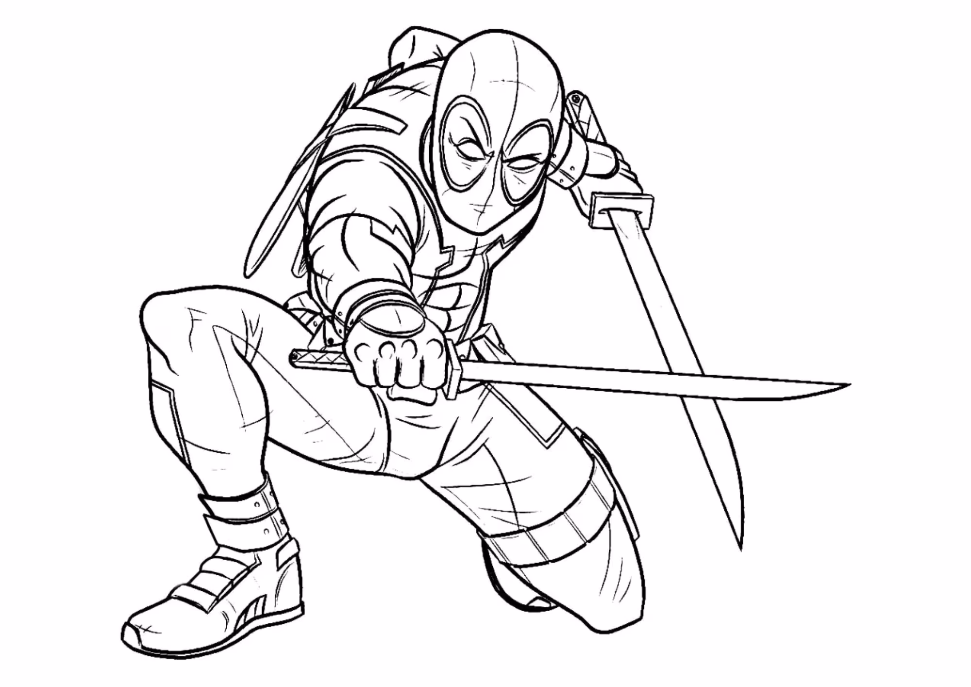 Deadpool e para colorir — desenho para imprimir