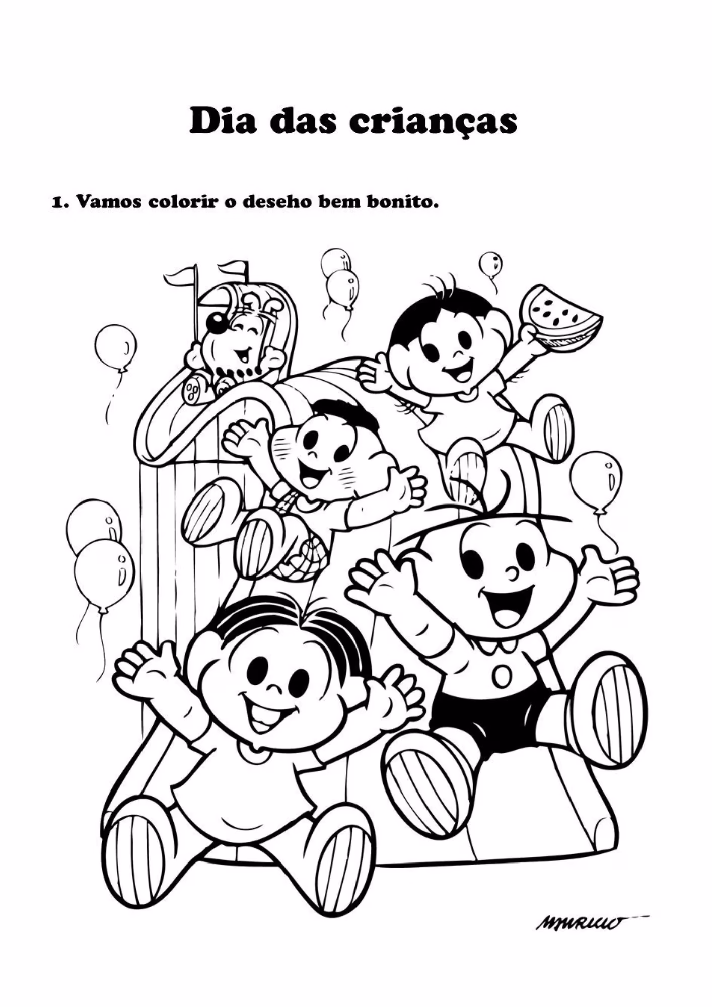 Dia das criancas e para colorir — desenho para imprimir