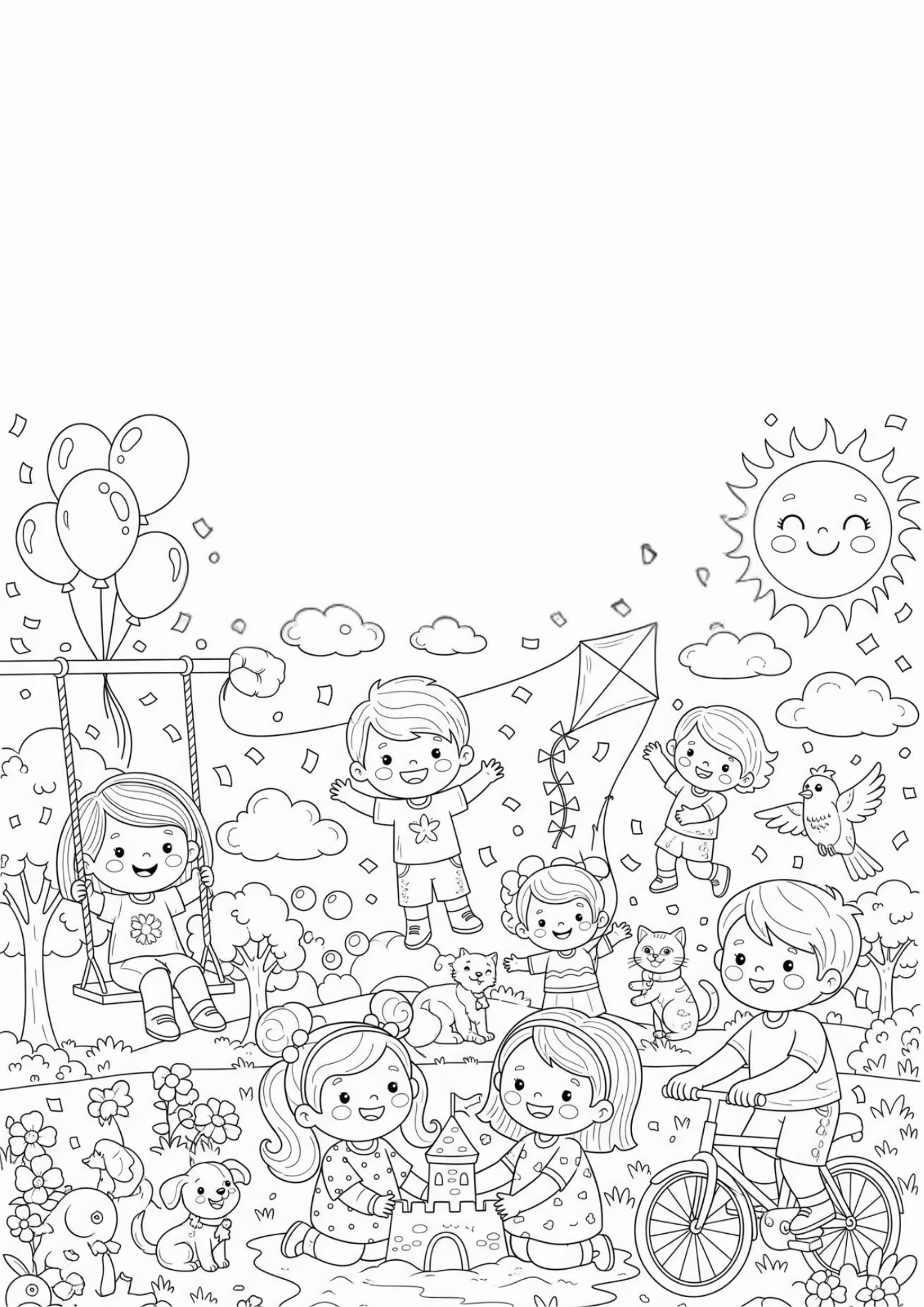 Dia das criancas e para colorir — desenho para imprimir
