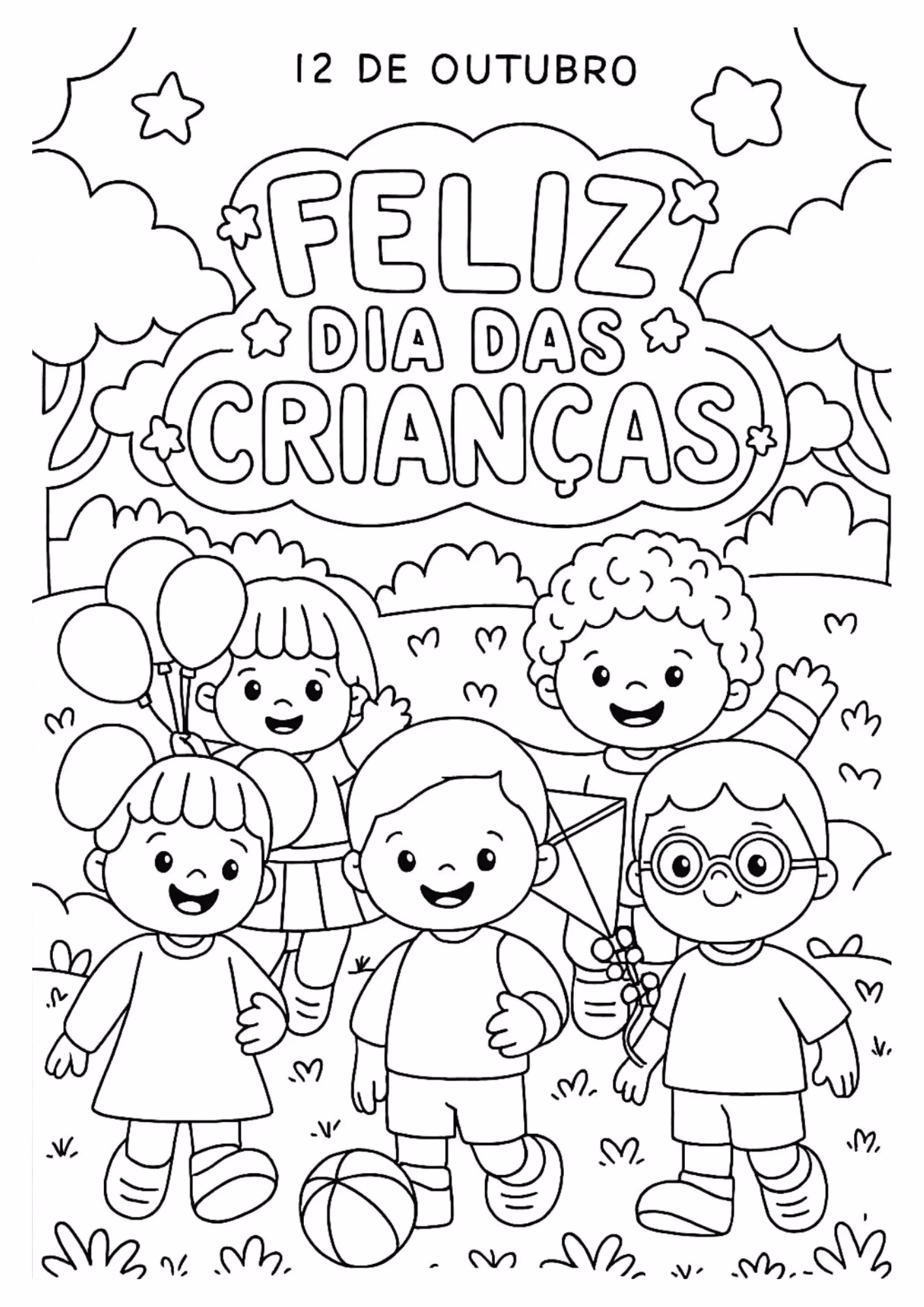 Dia das criancas e para colorir — desenho para imprimir