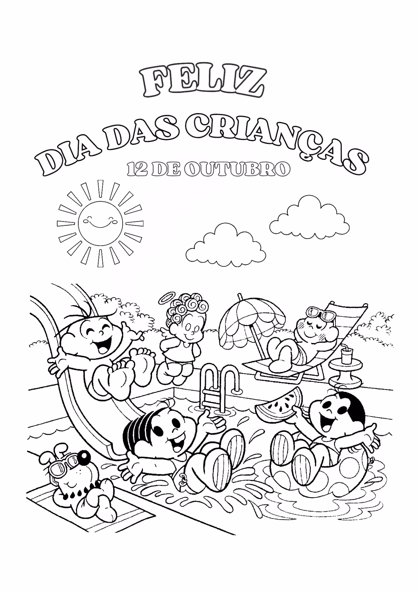 Dia das criancas e para colorir — desenho para imprimir