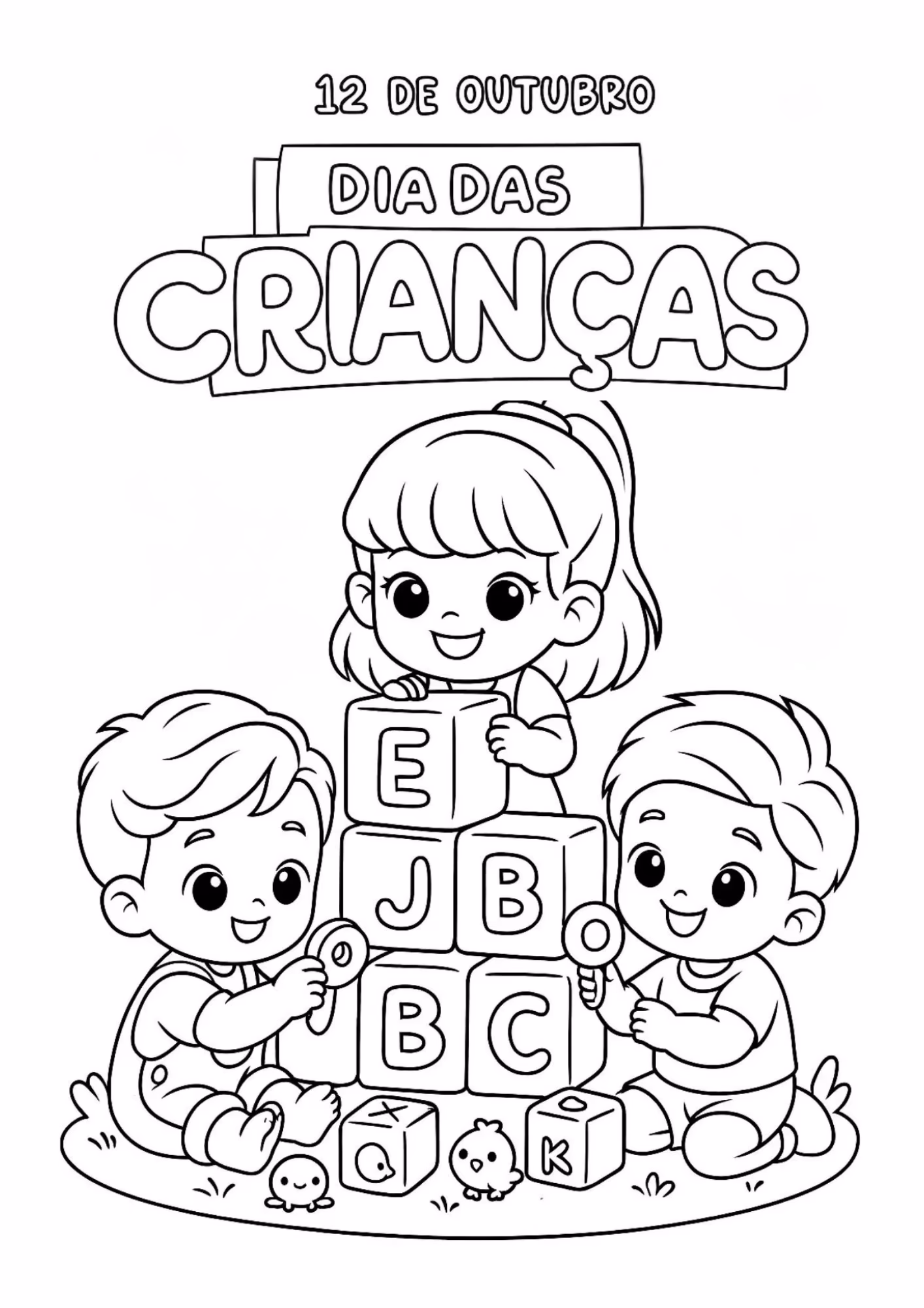 Dia das criancas e para colorir — desenho para imprimir