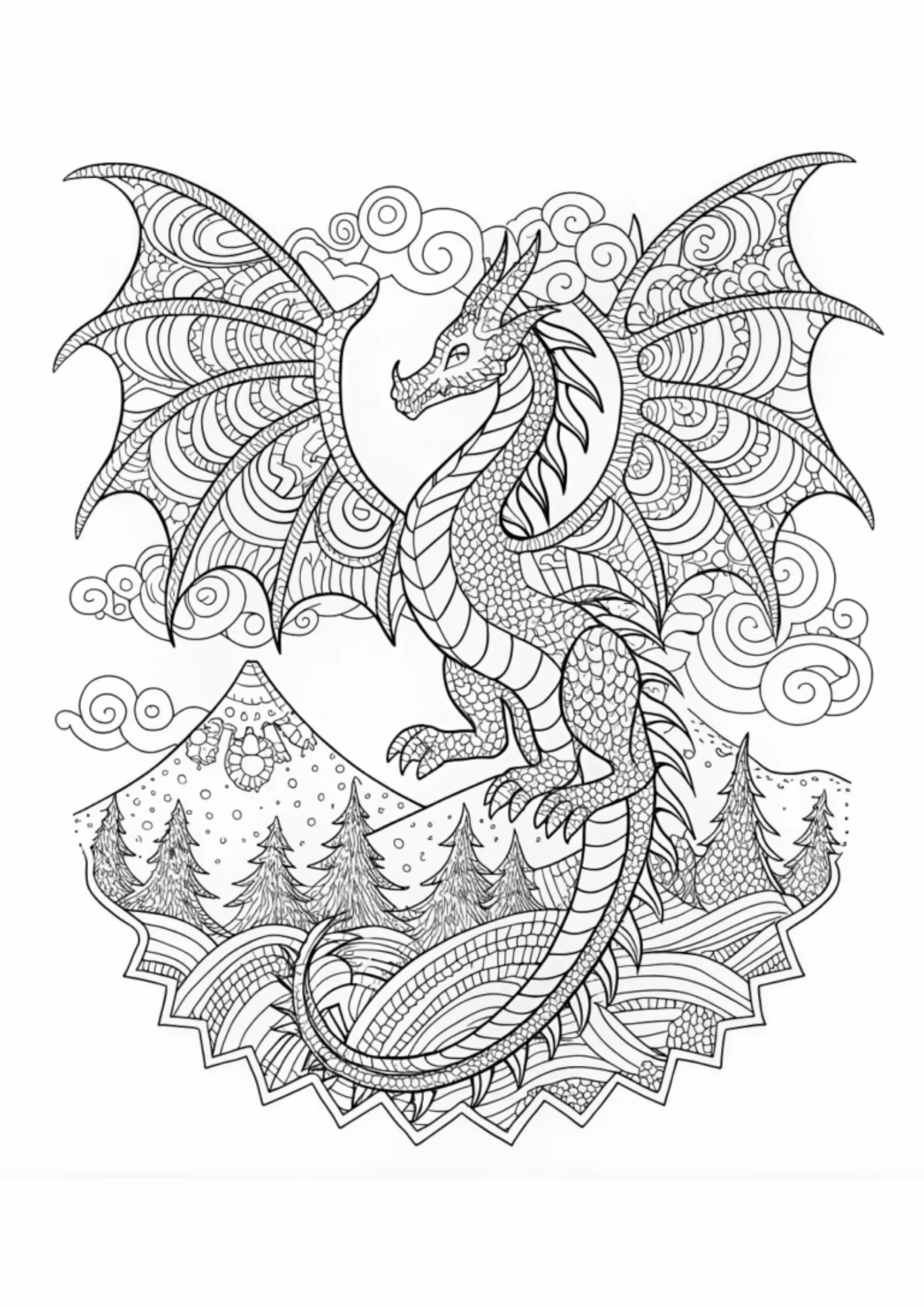 Dragao e para colorir — desenho para imprimir