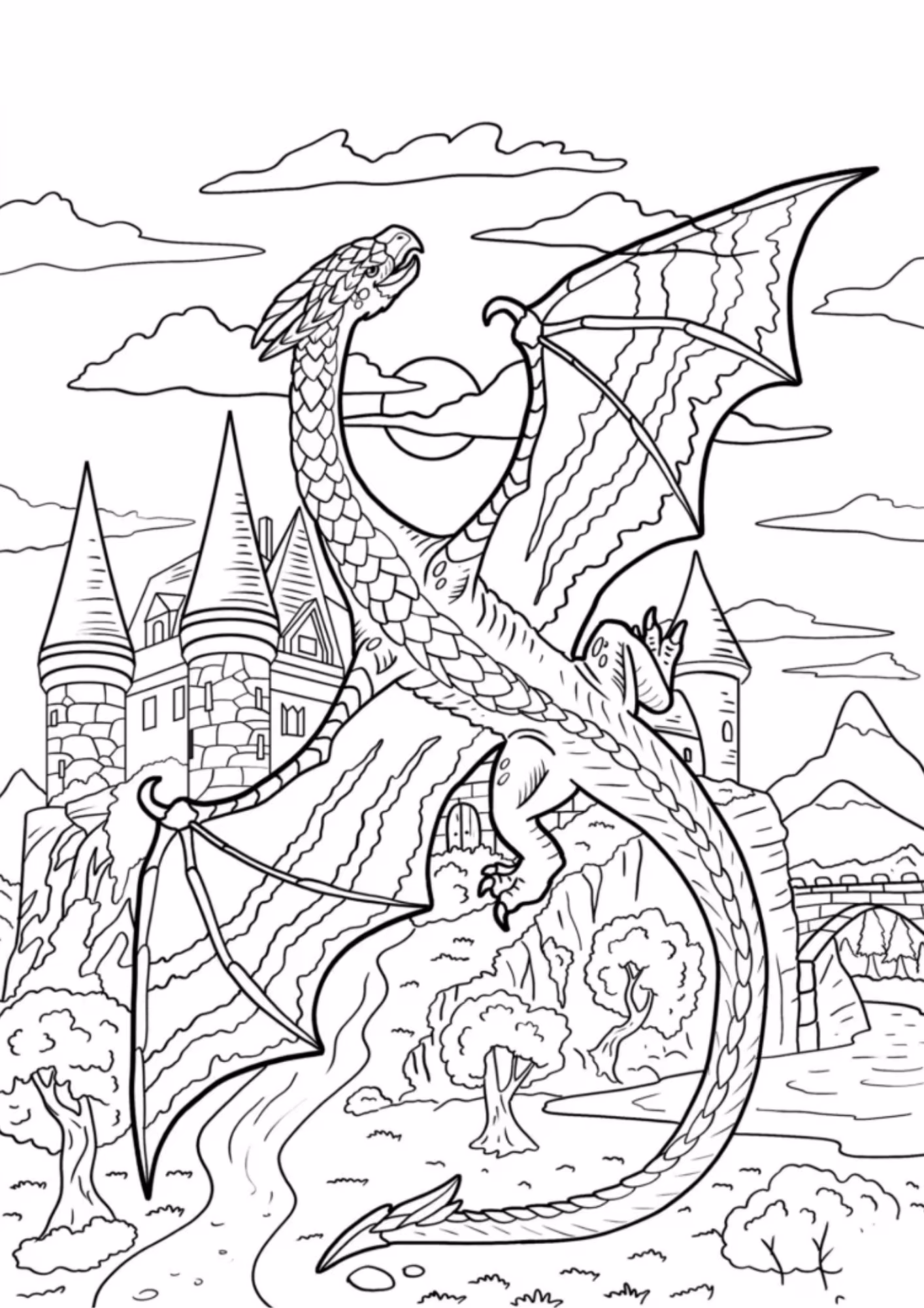 Dragao e para colorir — desenho para imprimir