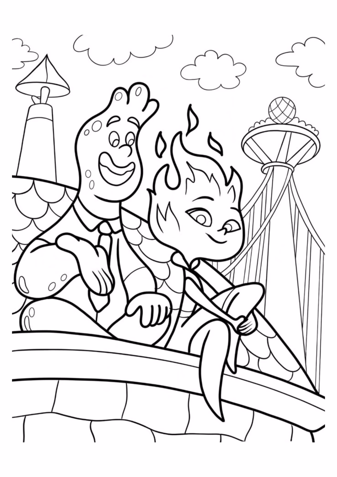 Elementos e para colorir — desenho para imprimir