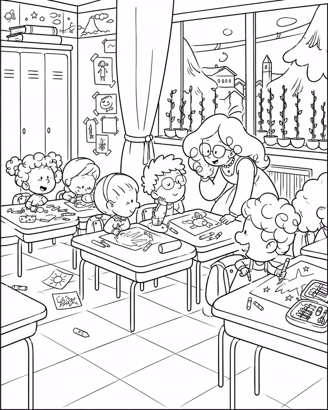 Escola para colorir — desenho para imprimir