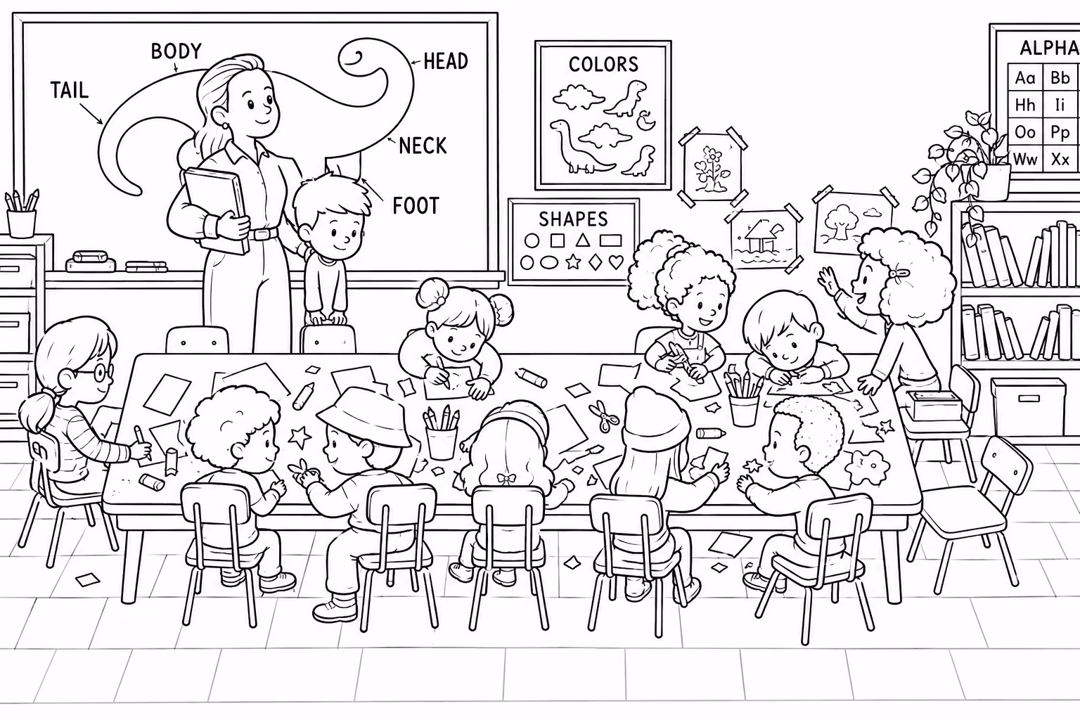 Escola para colorir — desenho para imprimir