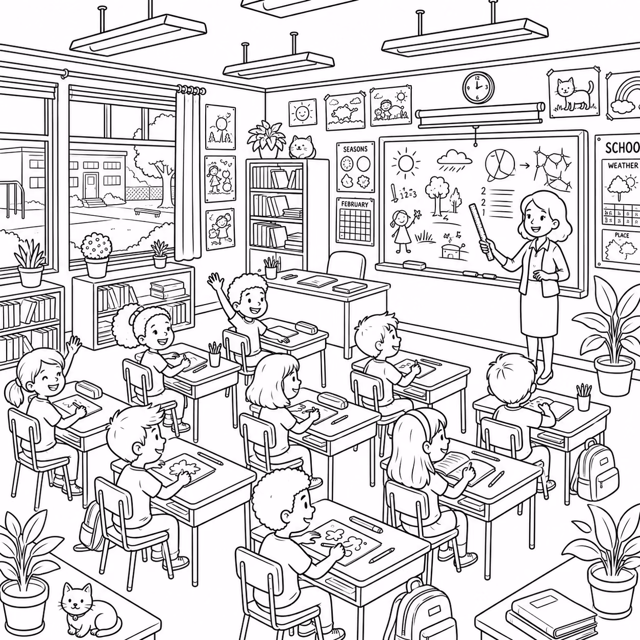 Escola para colorir — desenho para imprimir