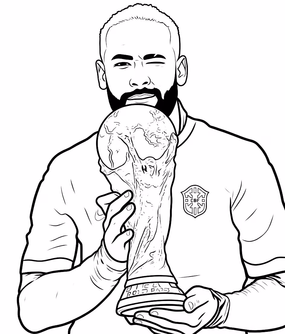Neymar com a taca do mundo baixar pintar para colorir — desenho para imprimir