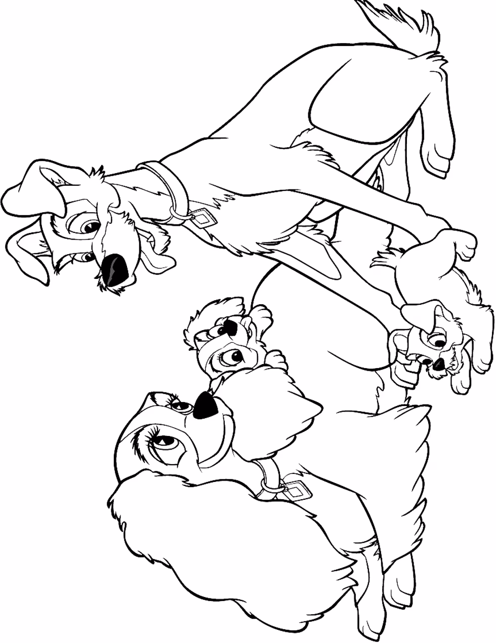 A dama e o vagabundo para colorir — desenho para imprimir