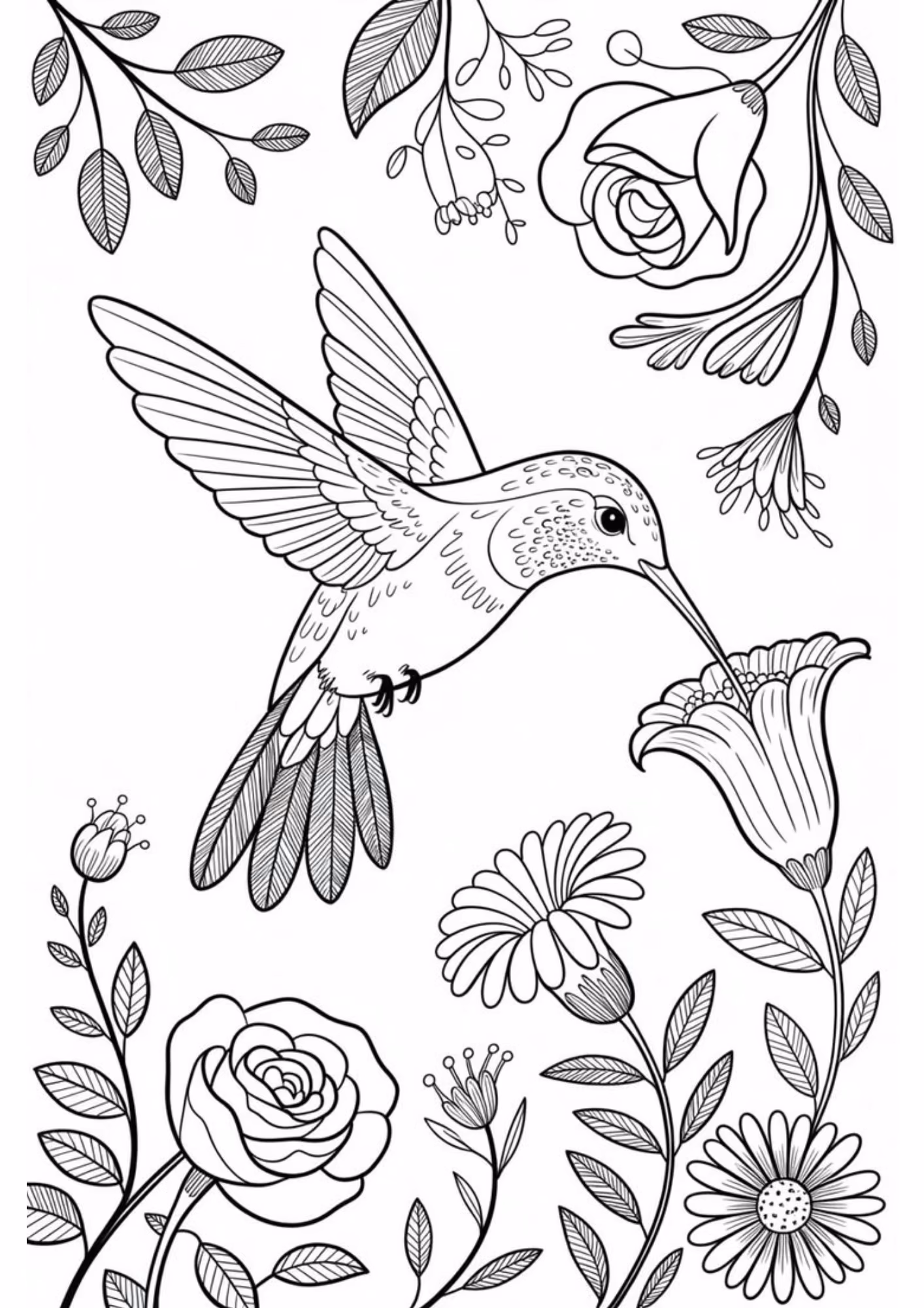 Beija flor e para colorir — desenho para imprimir