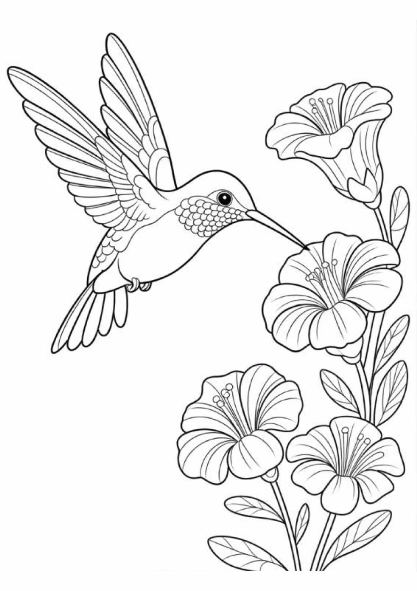 Beija flor e para colorir — desenho para imprimir