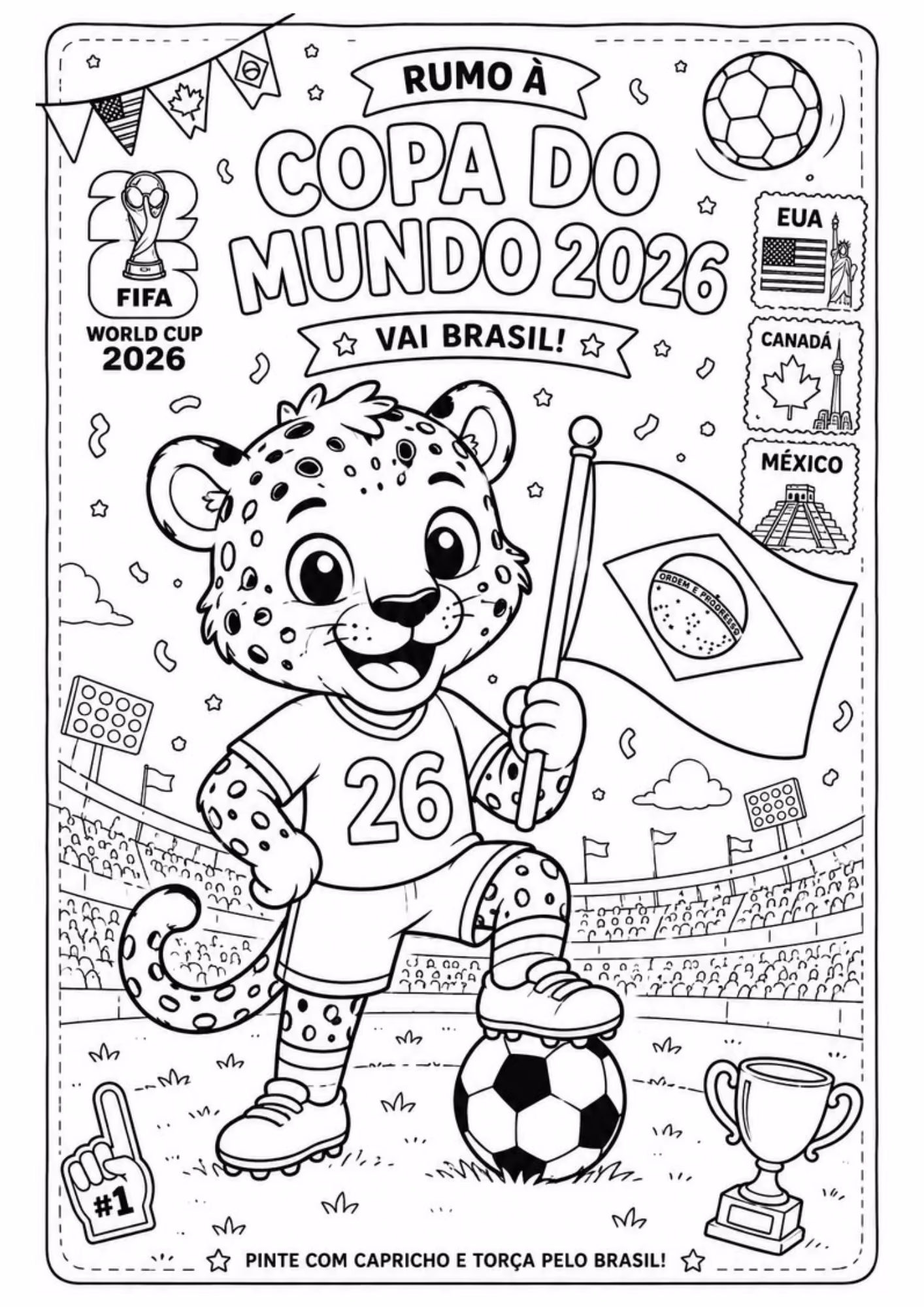 Copa do mundo e para colorir — desenho para imprimir