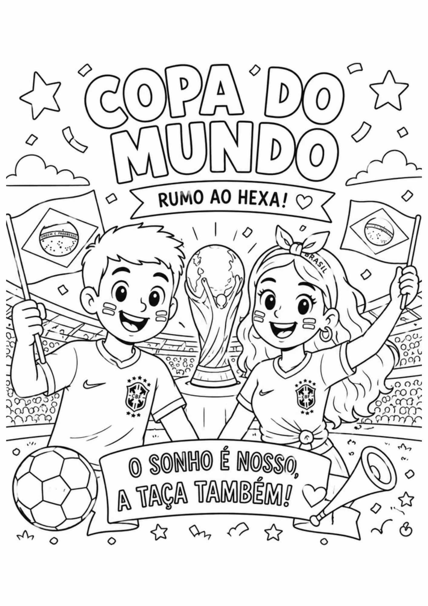 Copa do mundo e para colorir — desenho para imprimir