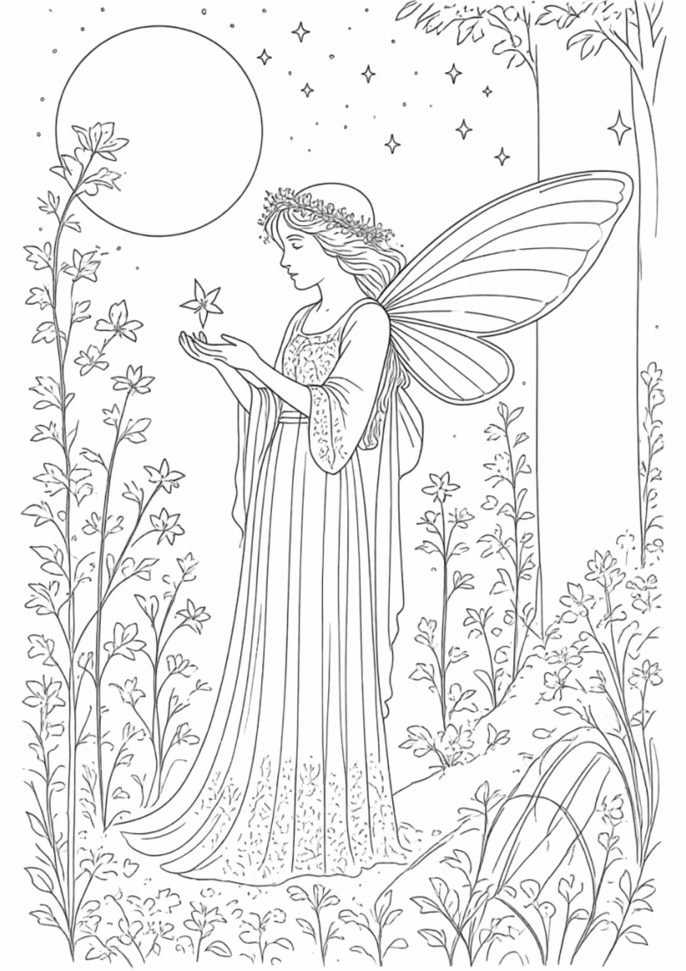Fadas e para colorir — desenho para imprimir