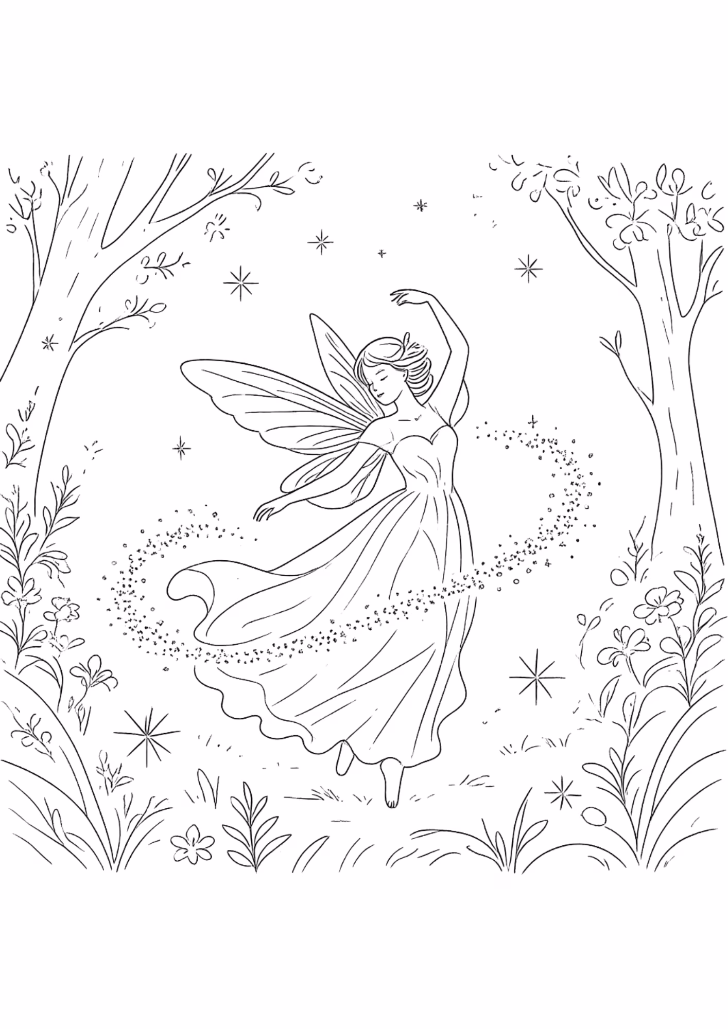 Fadas e para colorir — desenho para imprimir