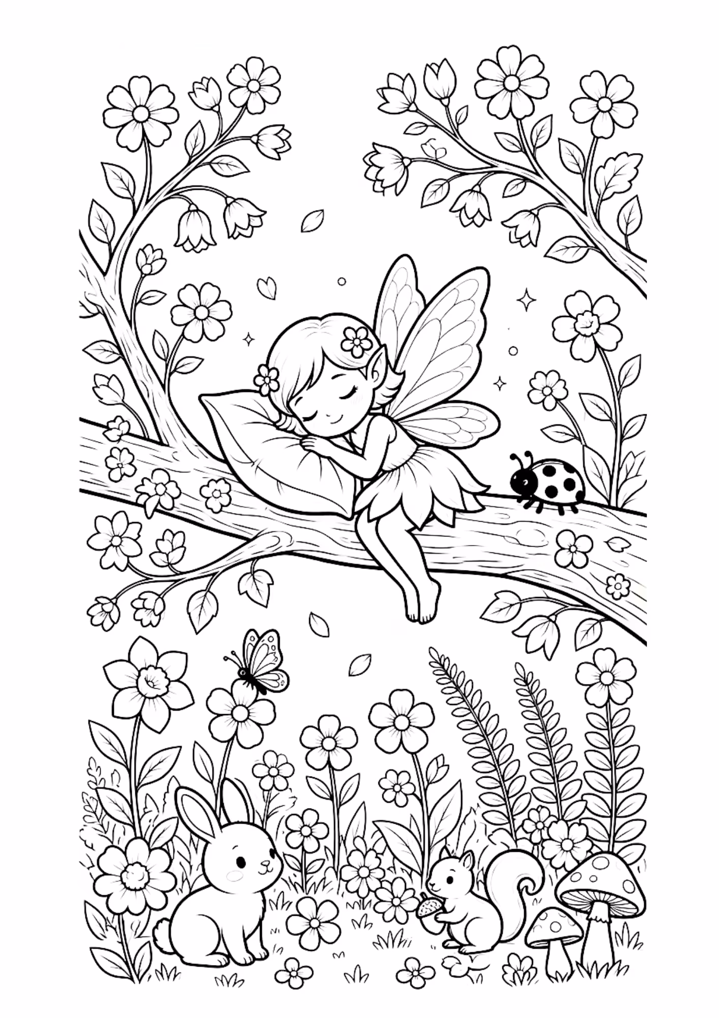 Fadas e para colorir — desenho para imprimir