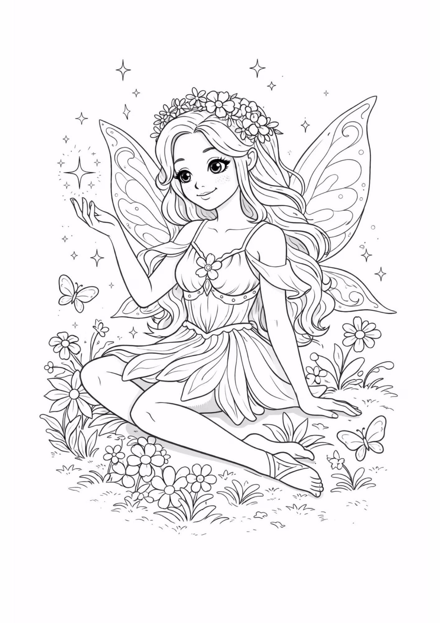 Fadas e para colorir — desenho para imprimir