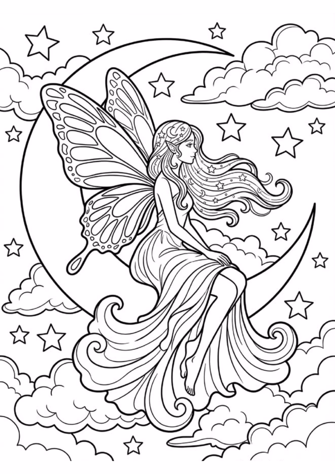 Fadas e para colorir — desenho para imprimir
