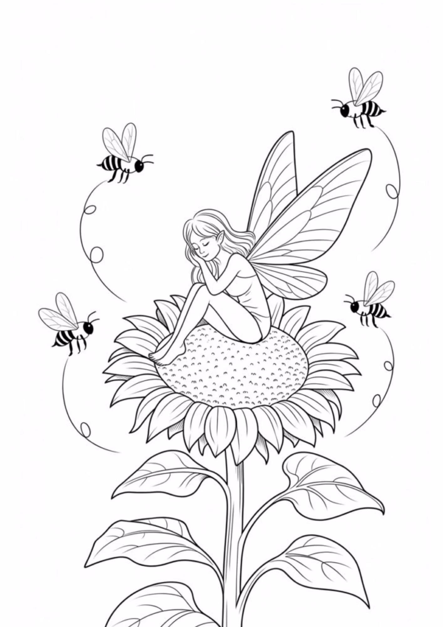Fadas e para colorir — desenho para imprimir