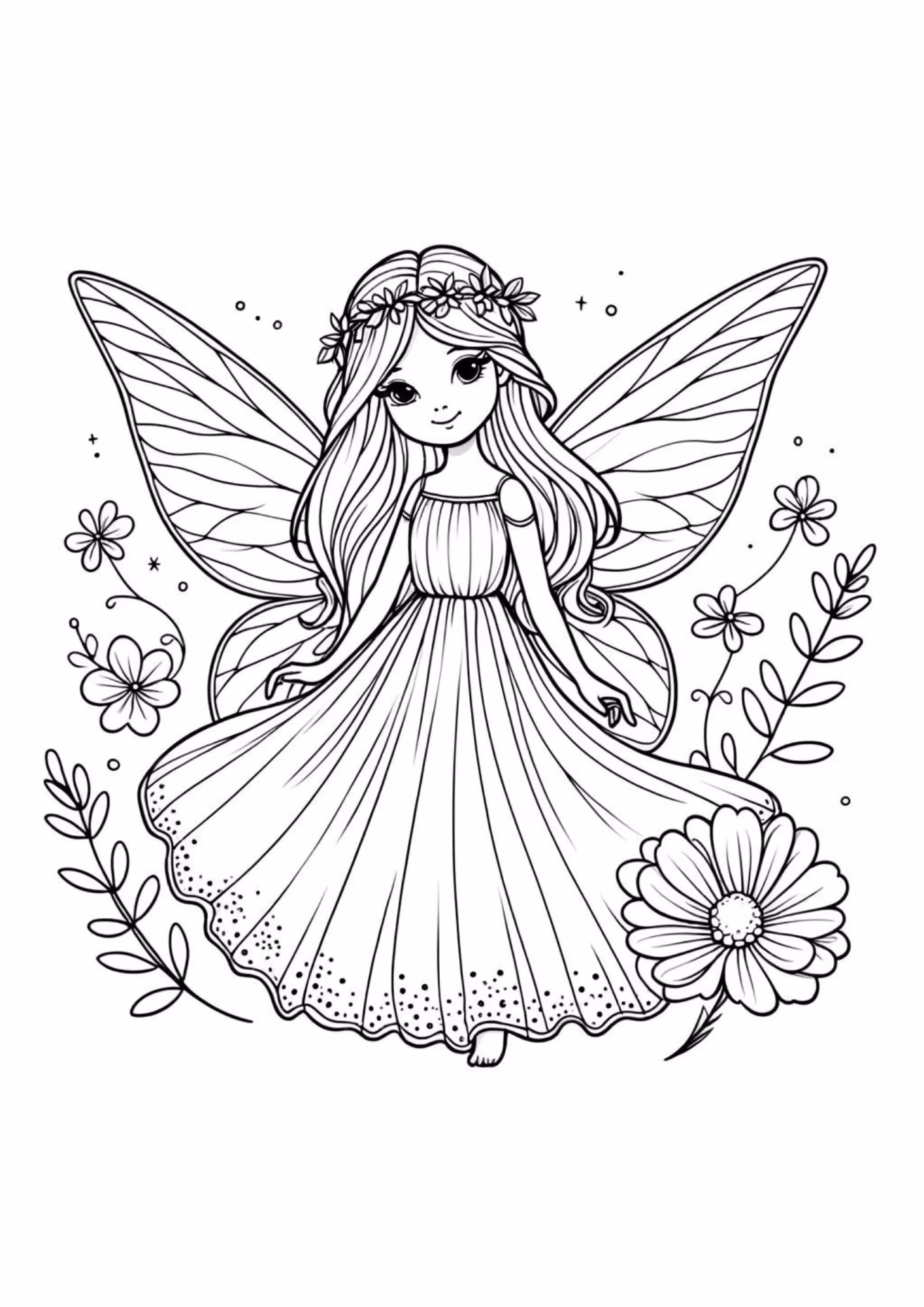 Fadas e para colorir — desenho para imprimir