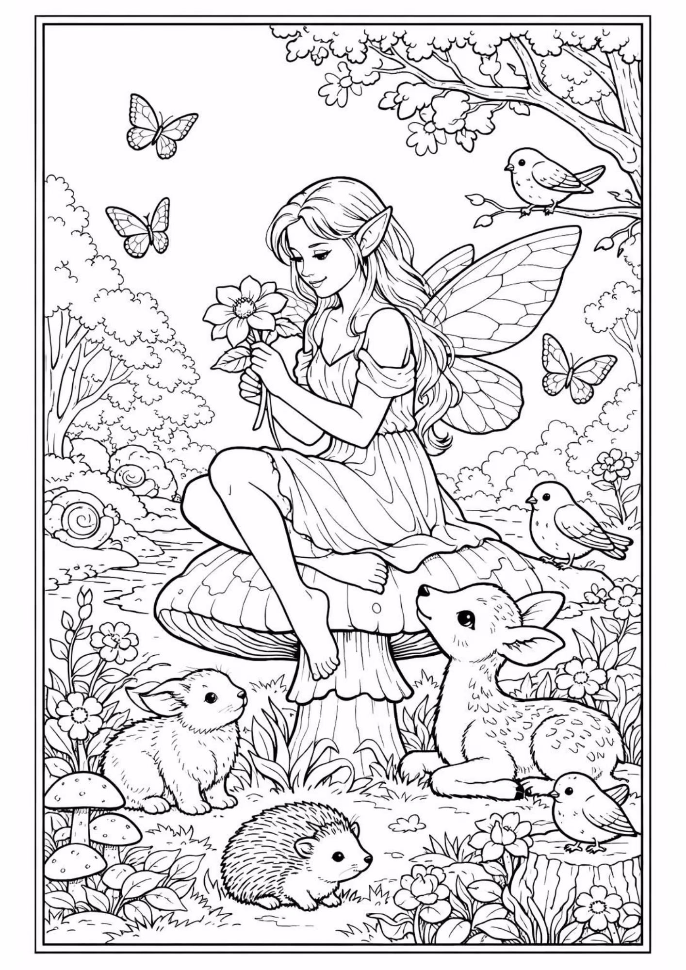 Fadas e para colorir — desenho para imprimir