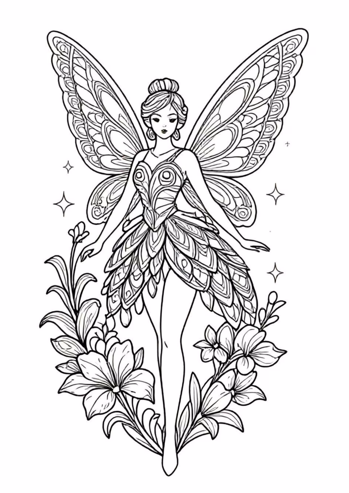 Fadas e para colorir — desenho para imprimir