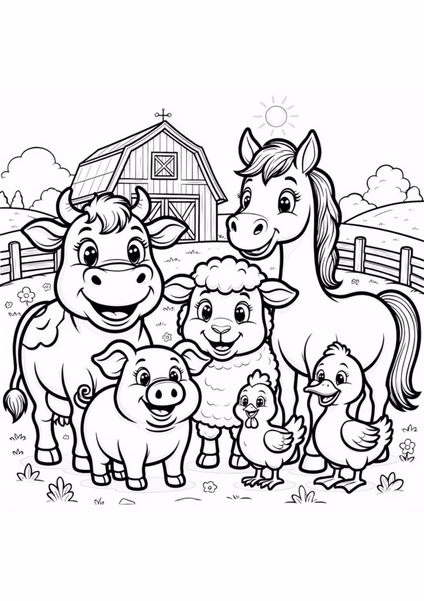 Fazenda e para colorir — desenho para imprimir