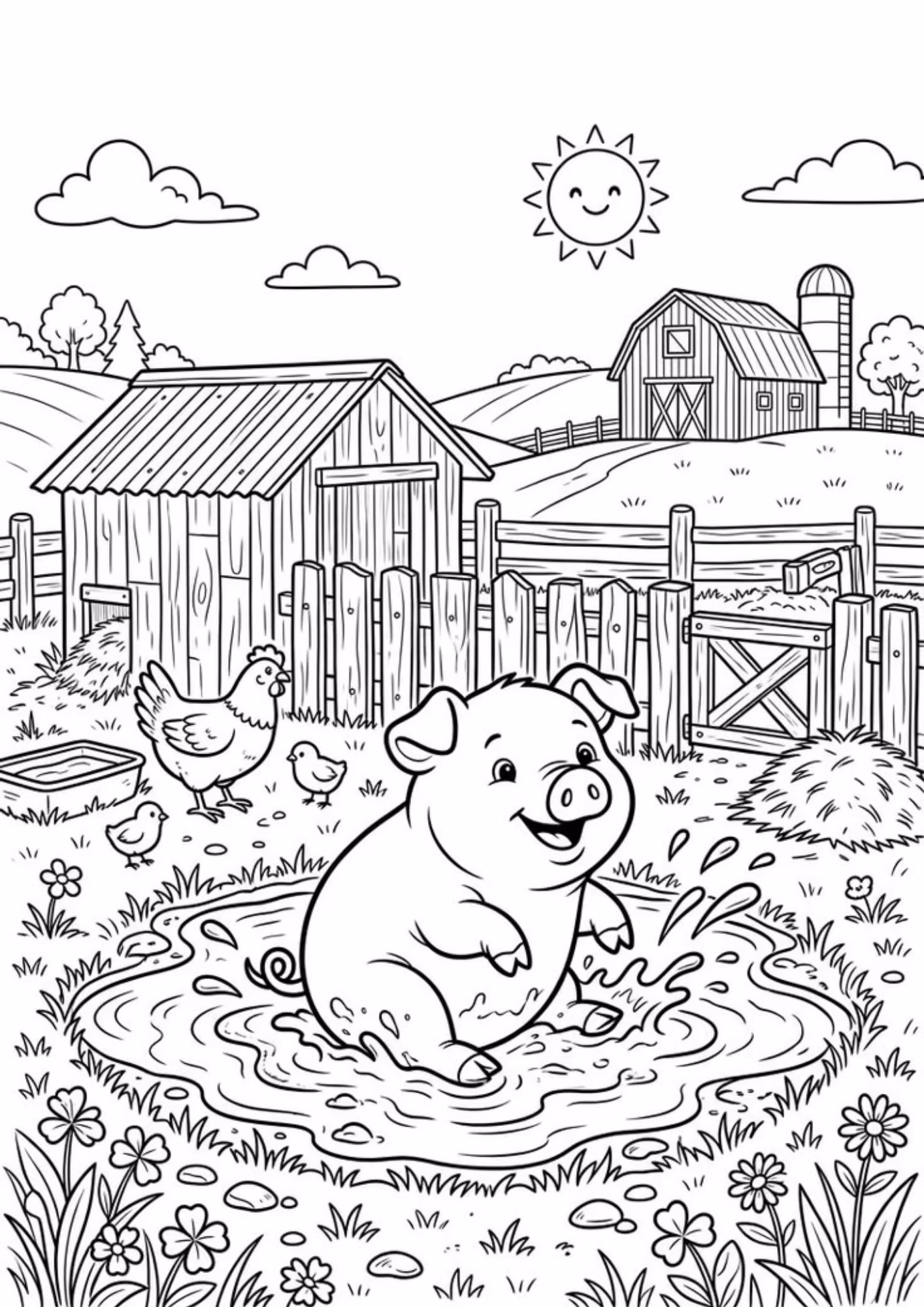 Fazenda e para colorir — desenho para imprimir