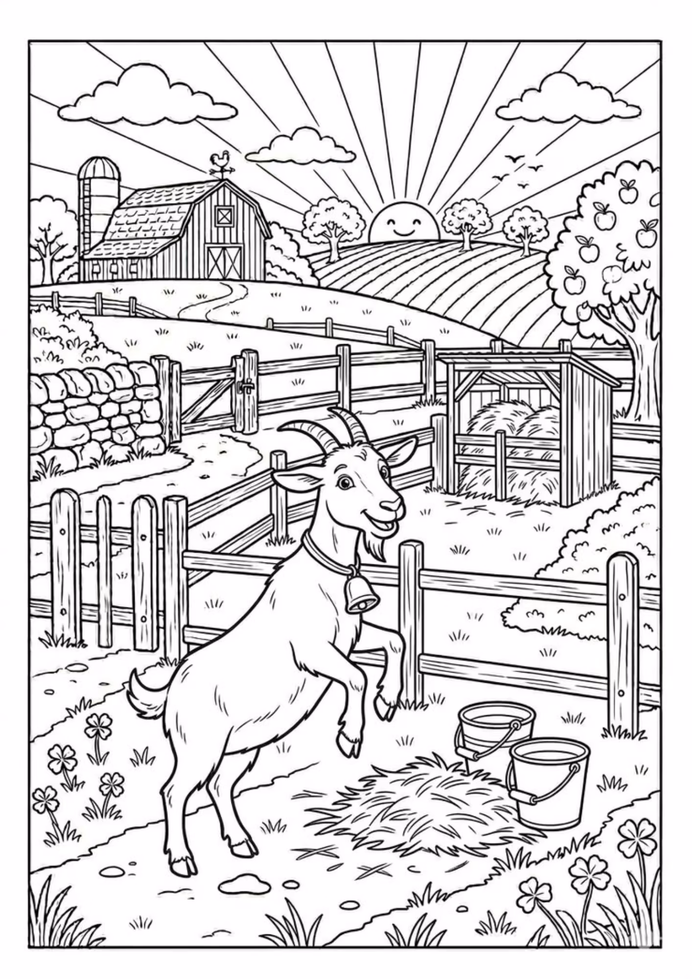 Fazenda e para colorir — desenho para imprimir