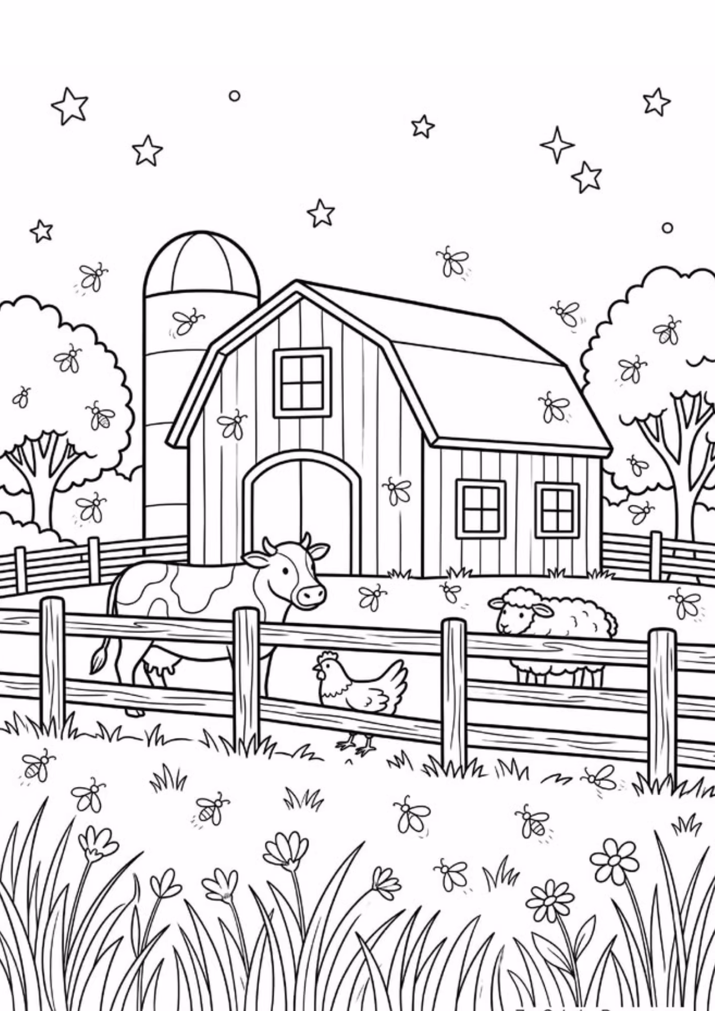 Fazenda e para colorir — desenho para imprimir