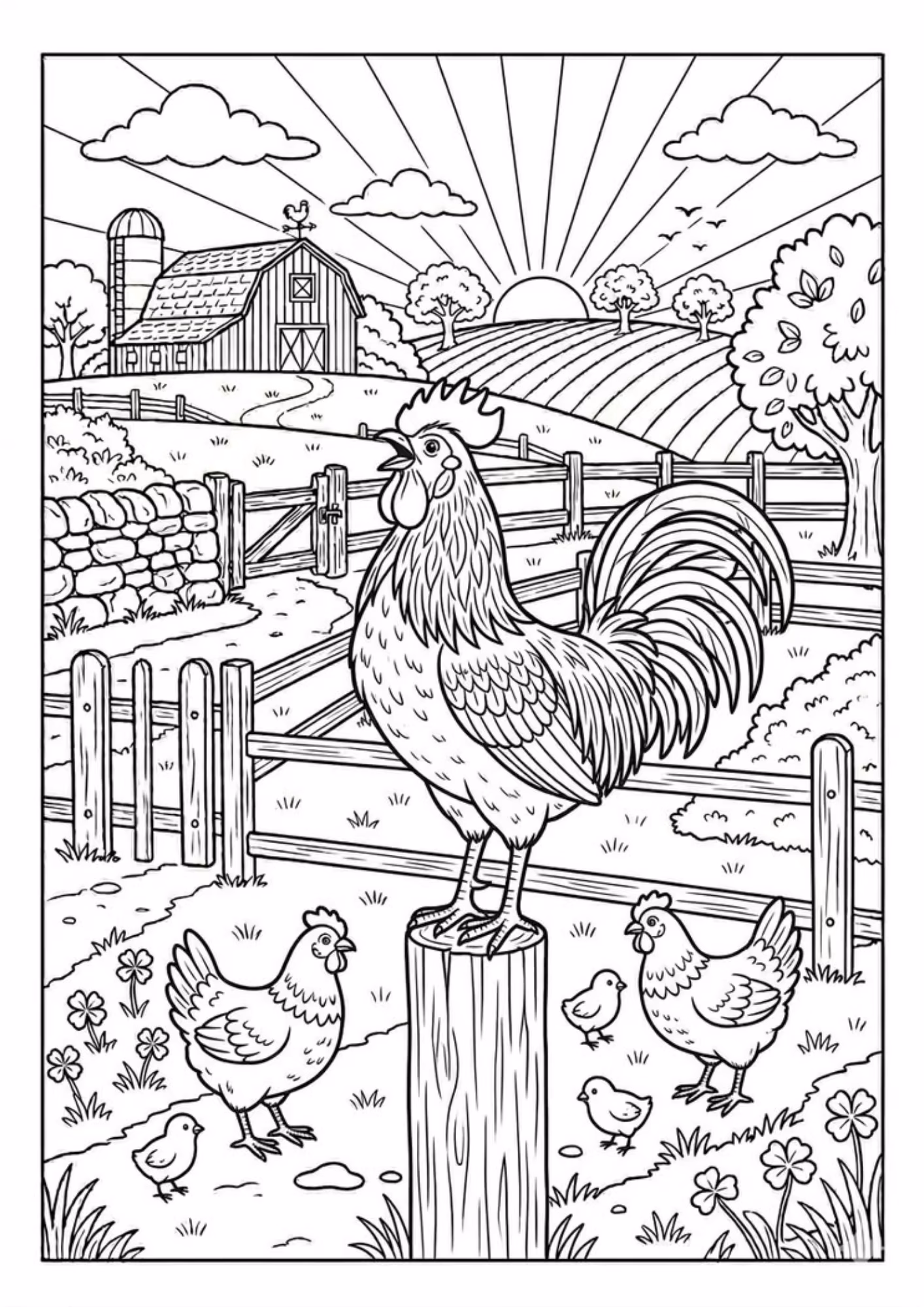 Fazenda e para colorir — desenho para imprimir