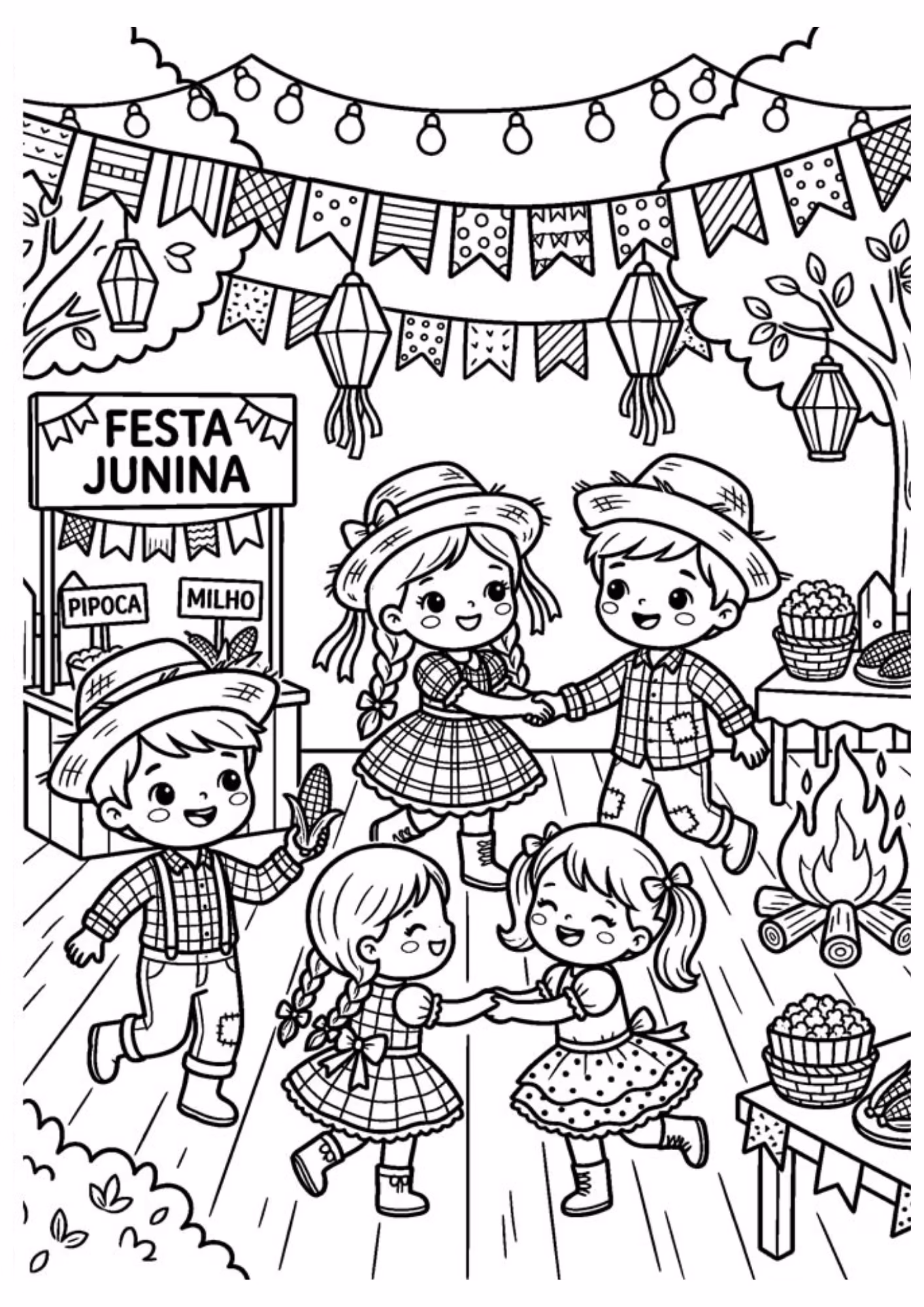 Festa junina e para colorir — desenho para imprimir