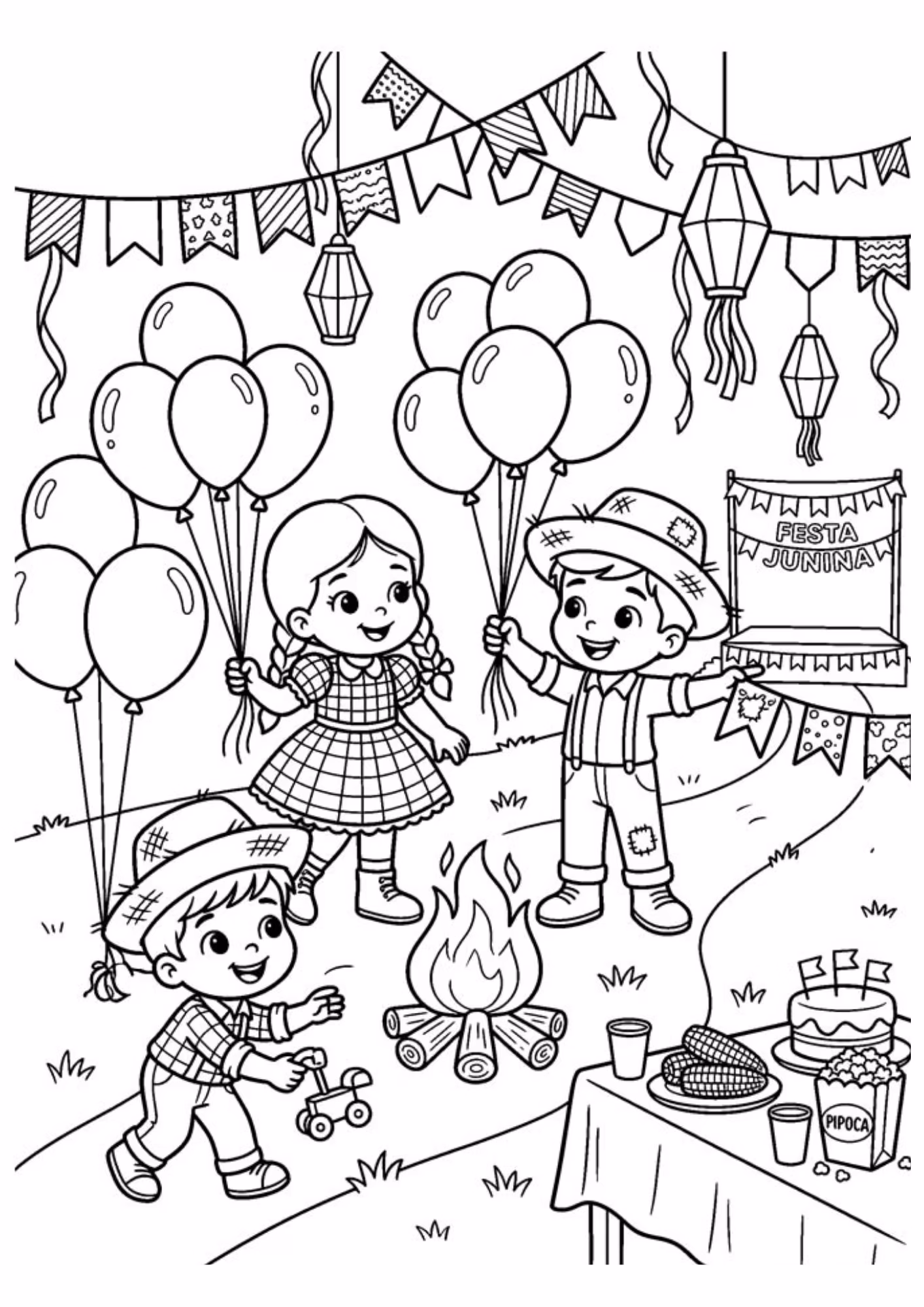 Festa junina e para colorir — desenho para imprimir