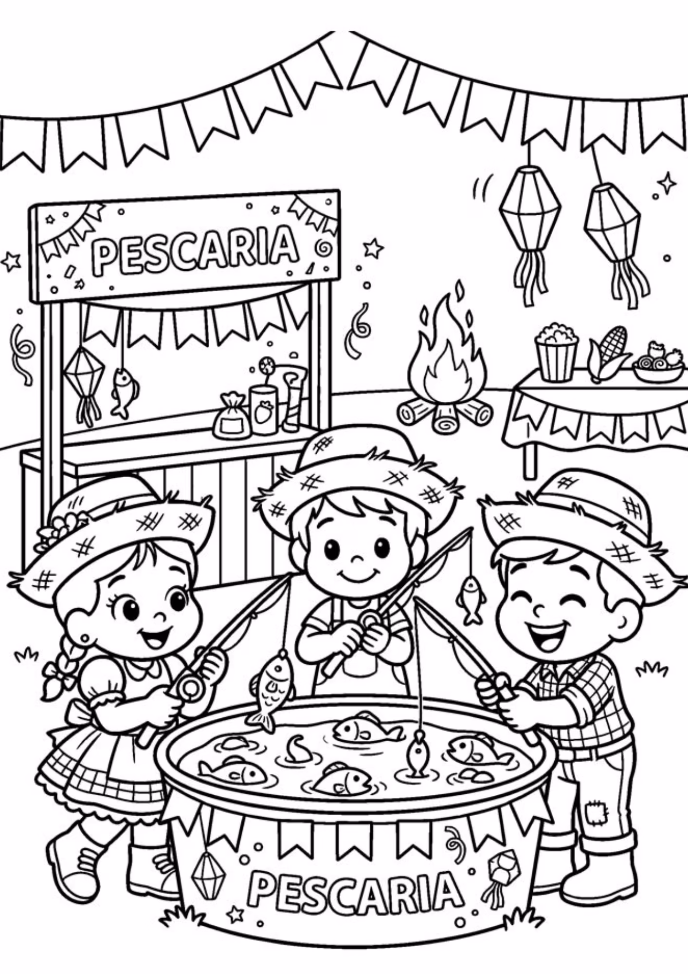 Festa junina e para colorir — desenho para imprimir