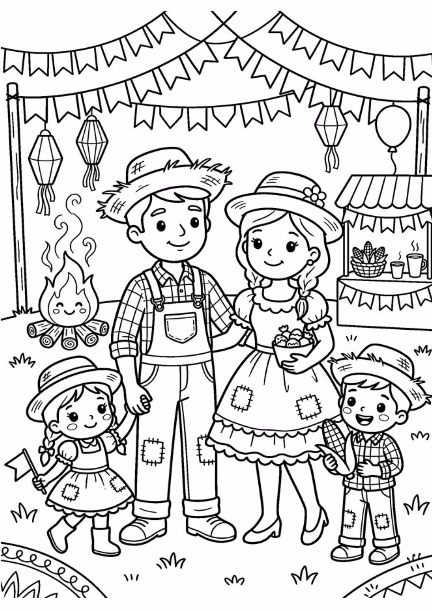 Festa junina e para colorir — desenho para imprimir