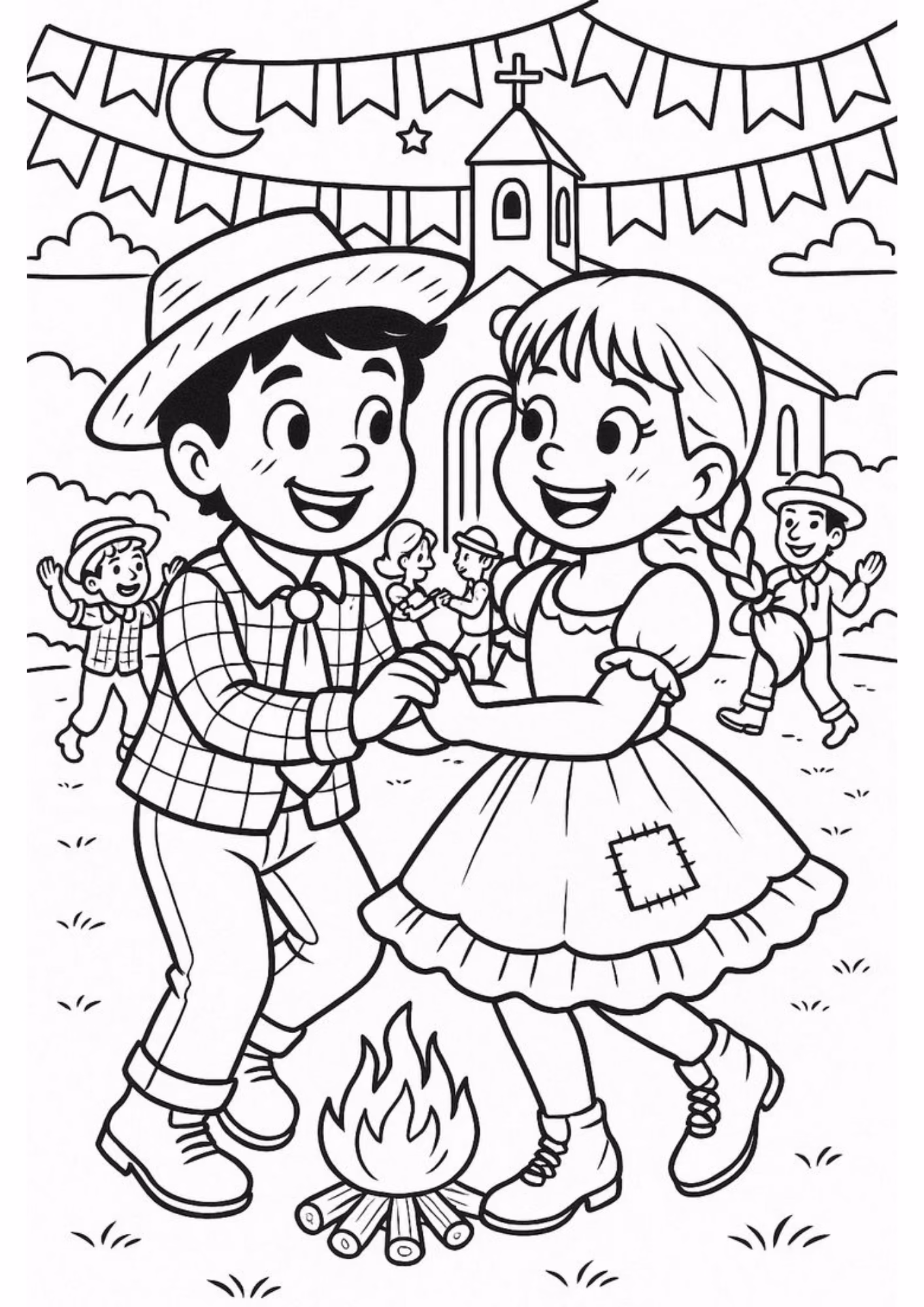 Festa junina e para colorir — desenho para imprimir