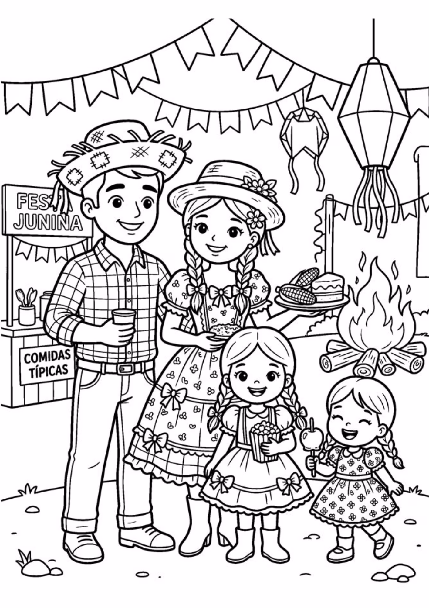Festa junina e para colorir — desenho para imprimir