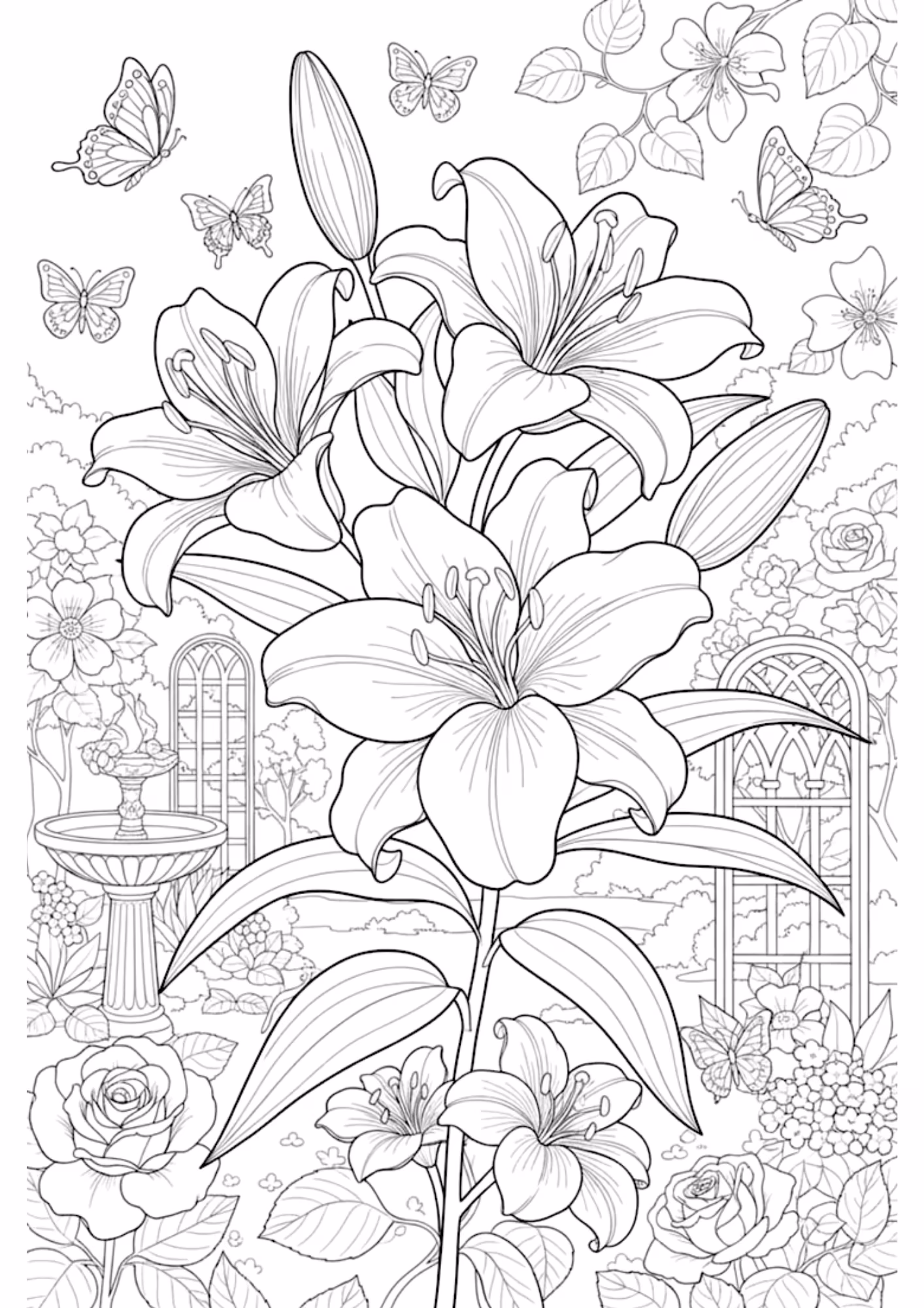 Flores e para colorir — desenho para imprimir