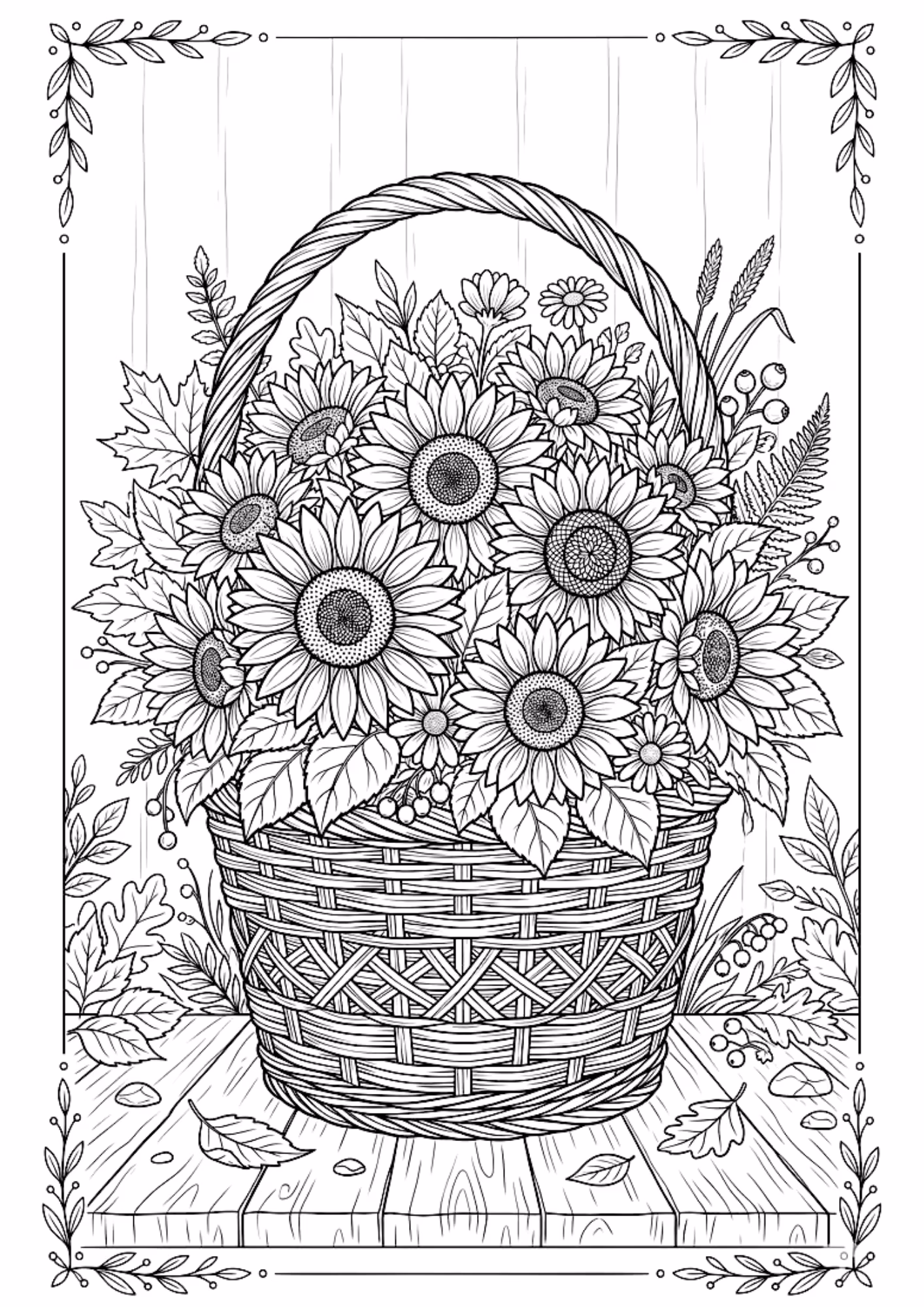 Flores e para colorir — desenho para imprimir