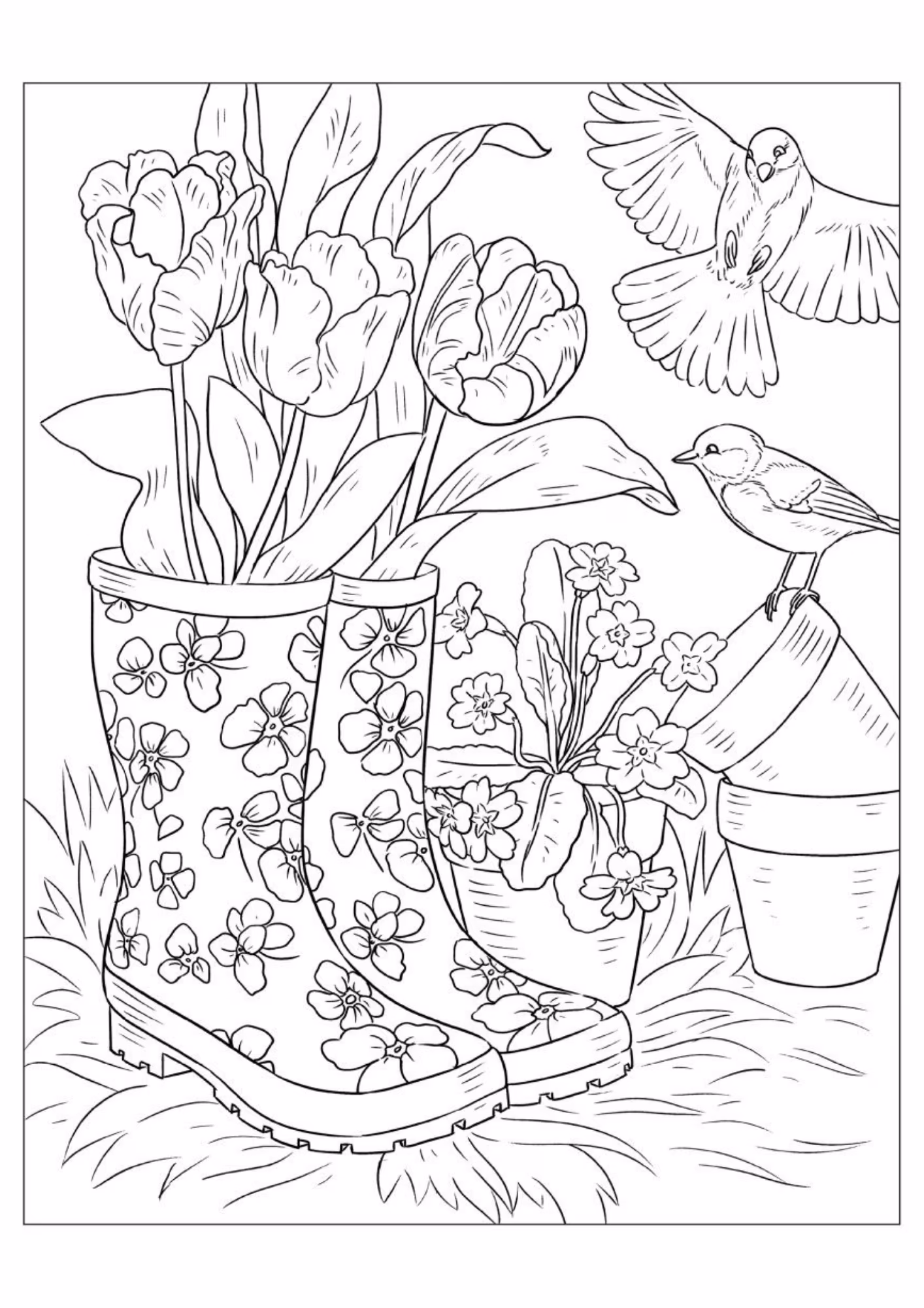 Flores e para colorir — desenho para imprimir