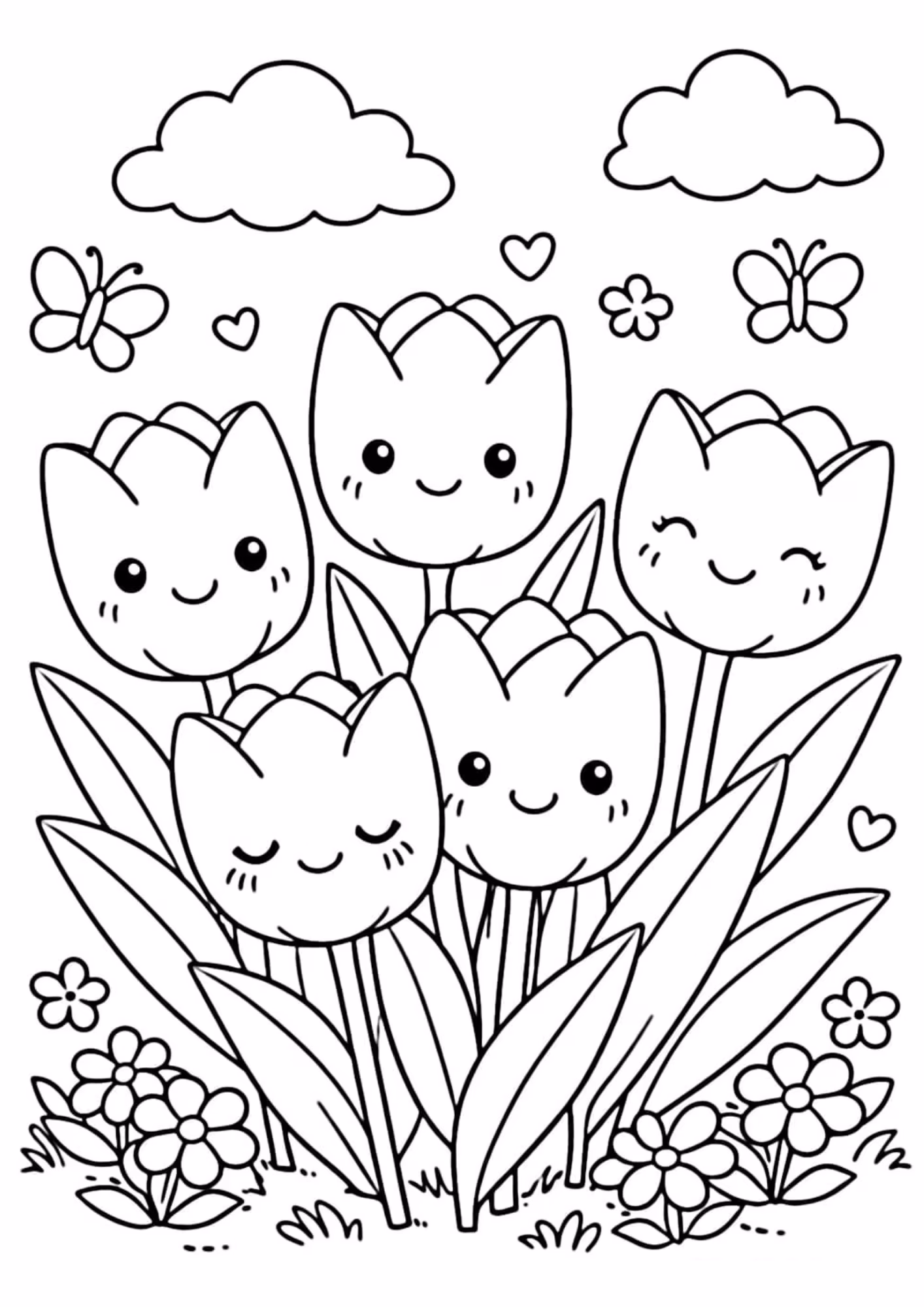 Flores e para colorir — desenho para imprimir