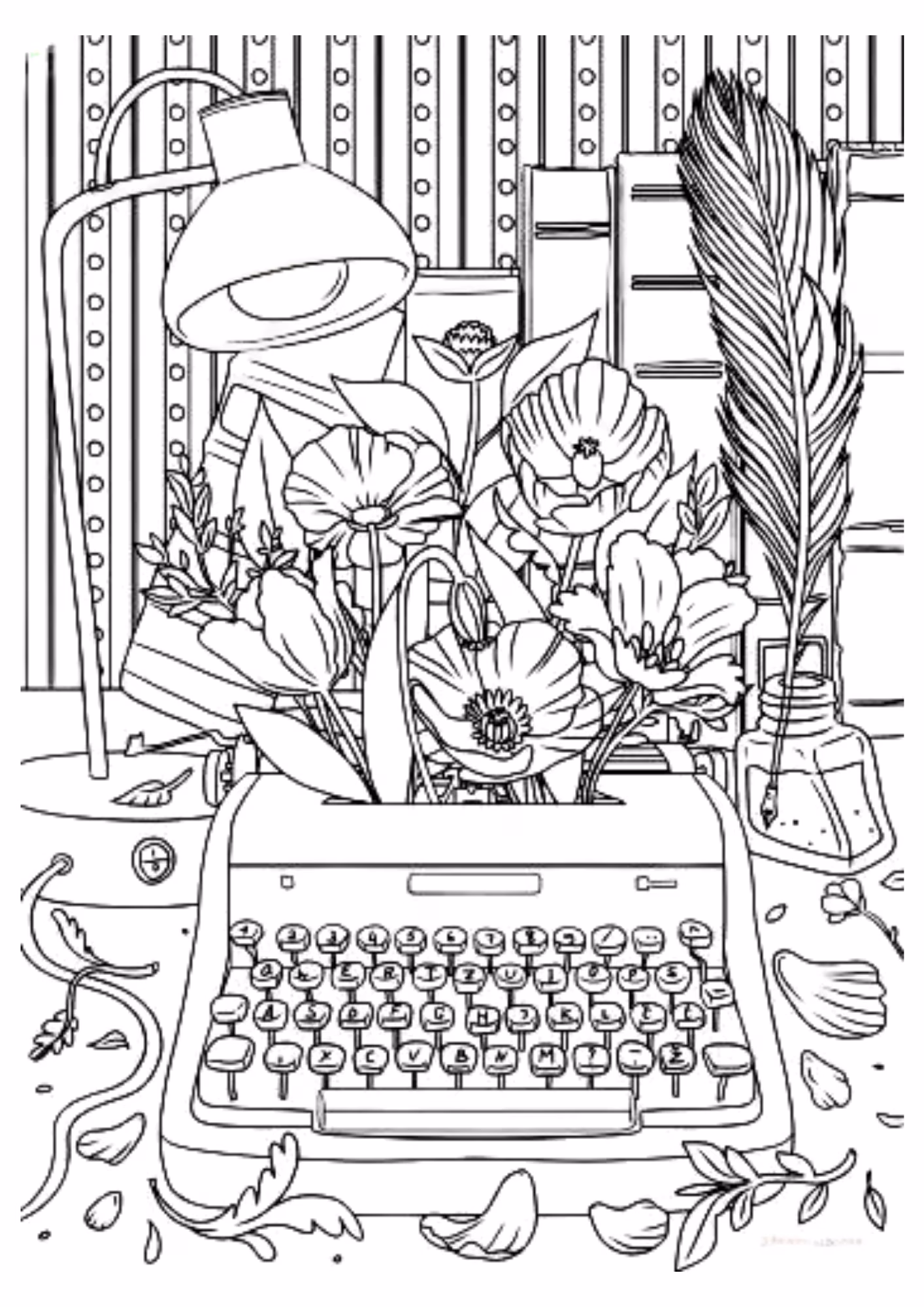 Flores e para colorir — desenho para imprimir