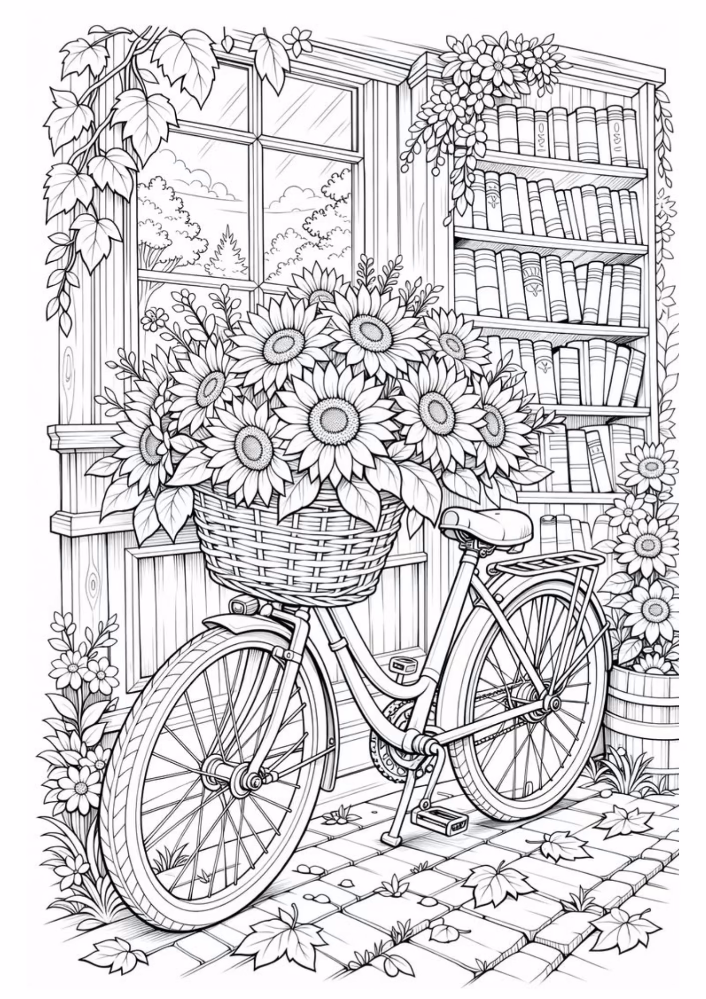 Flores e para colorir — desenho para imprimir