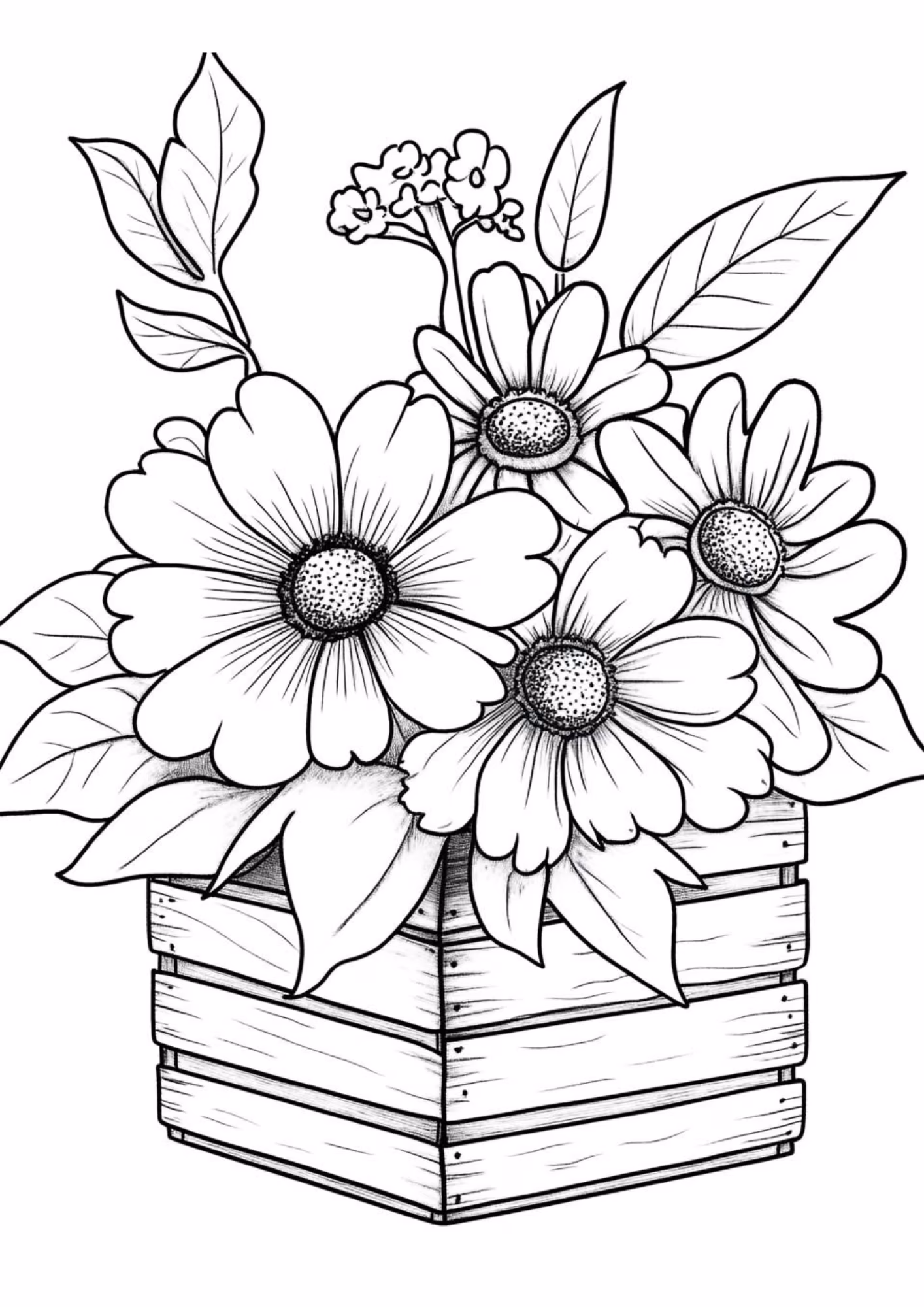 Flores e para colorir — desenho para imprimir