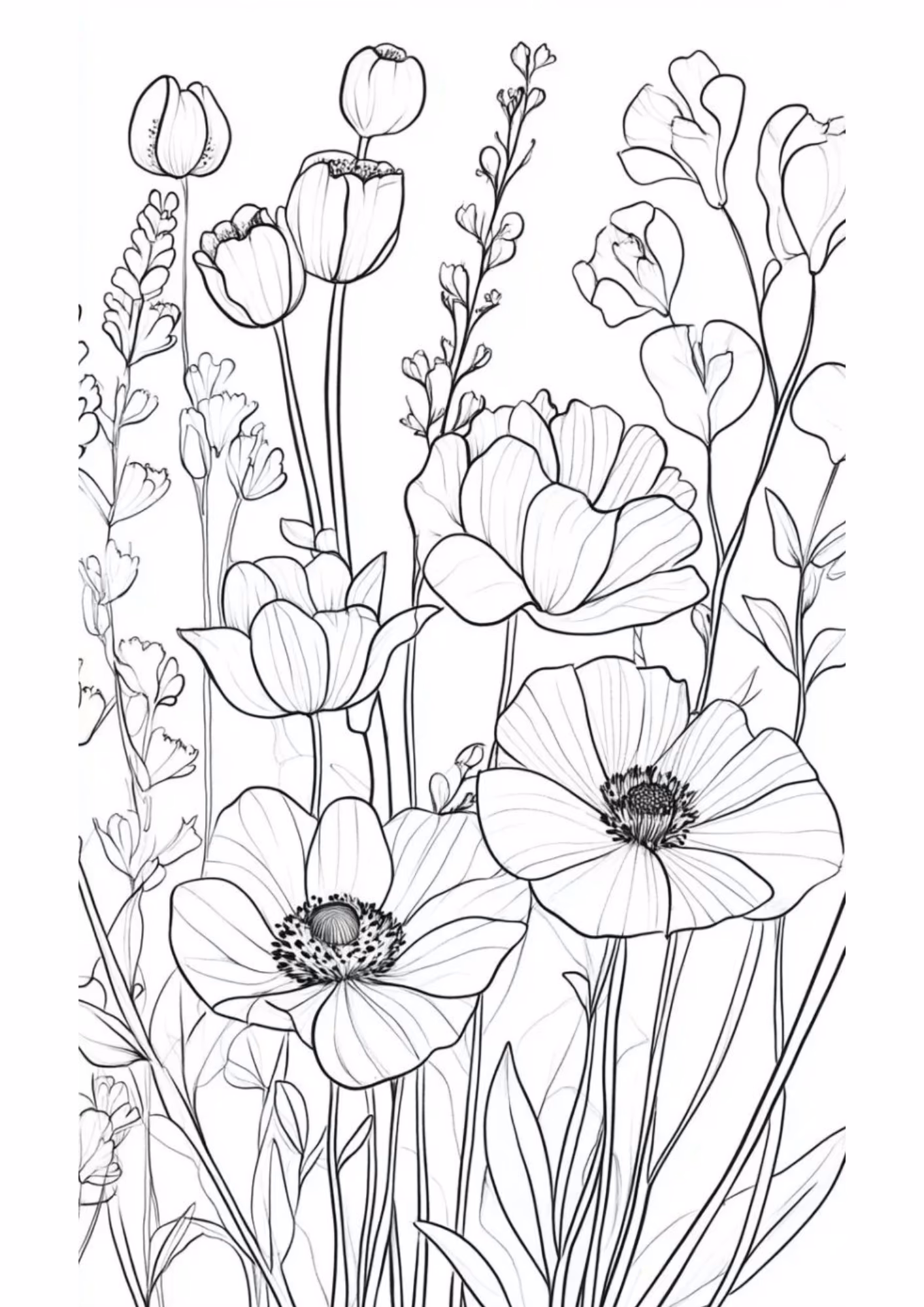 Flores e para colorir — desenho para imprimir