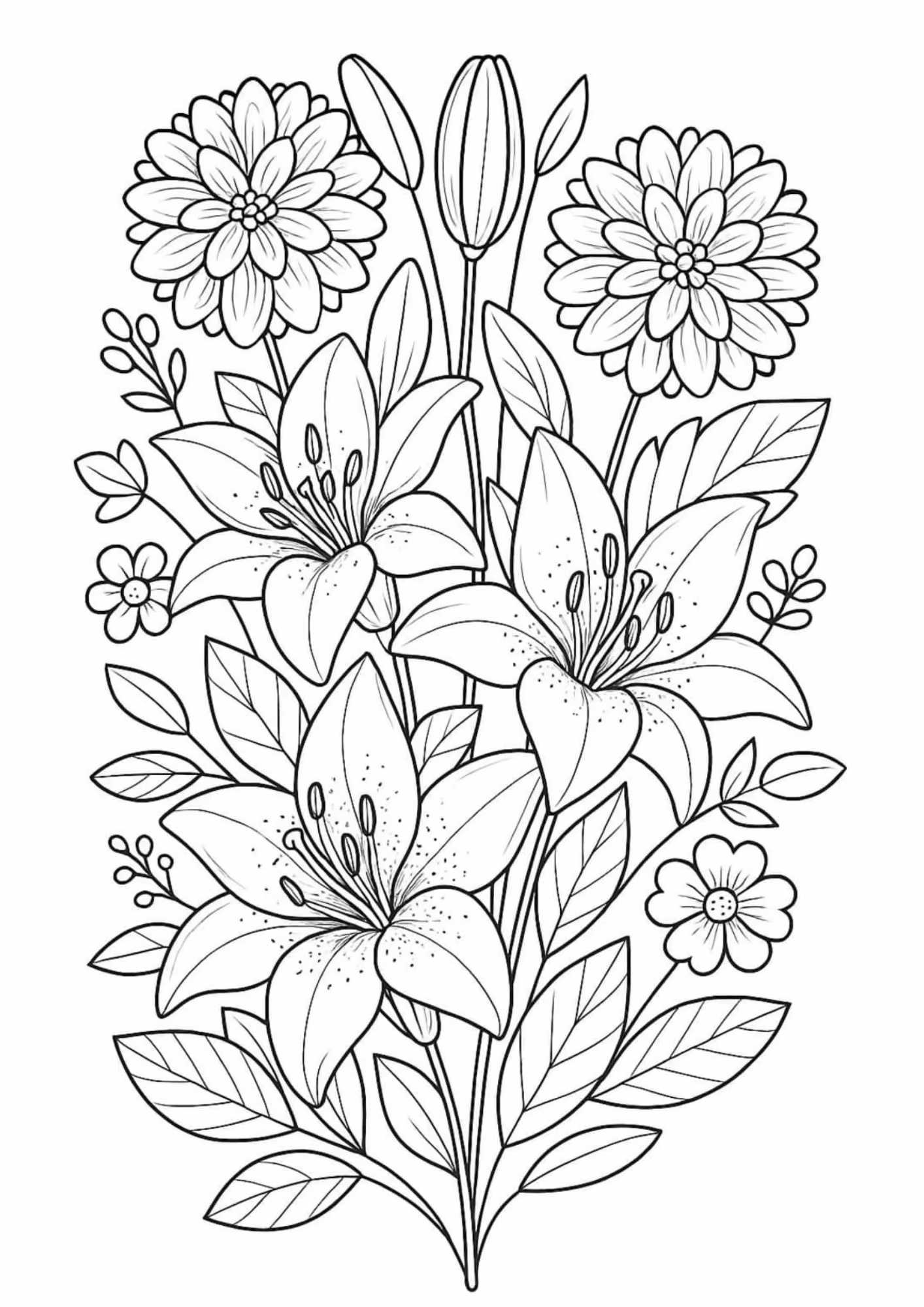 Flores e para colorir — desenho para imprimir