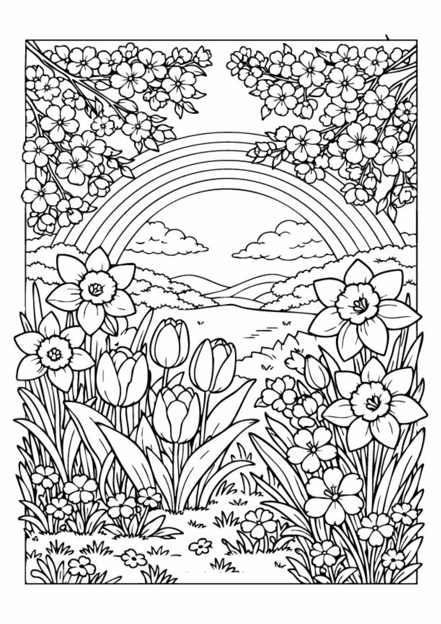 Flores e para colorir — desenho para imprimir