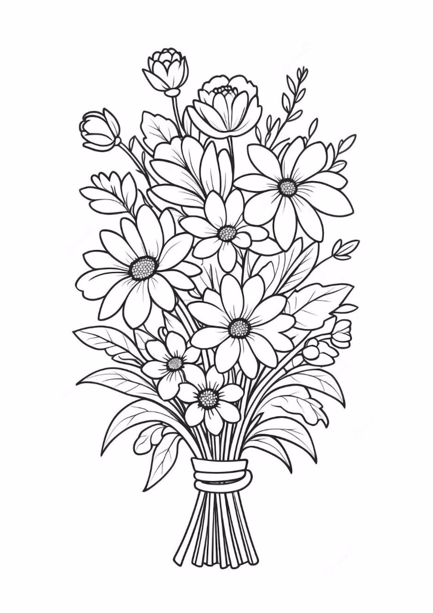 Flores e para colorir — desenho para imprimir