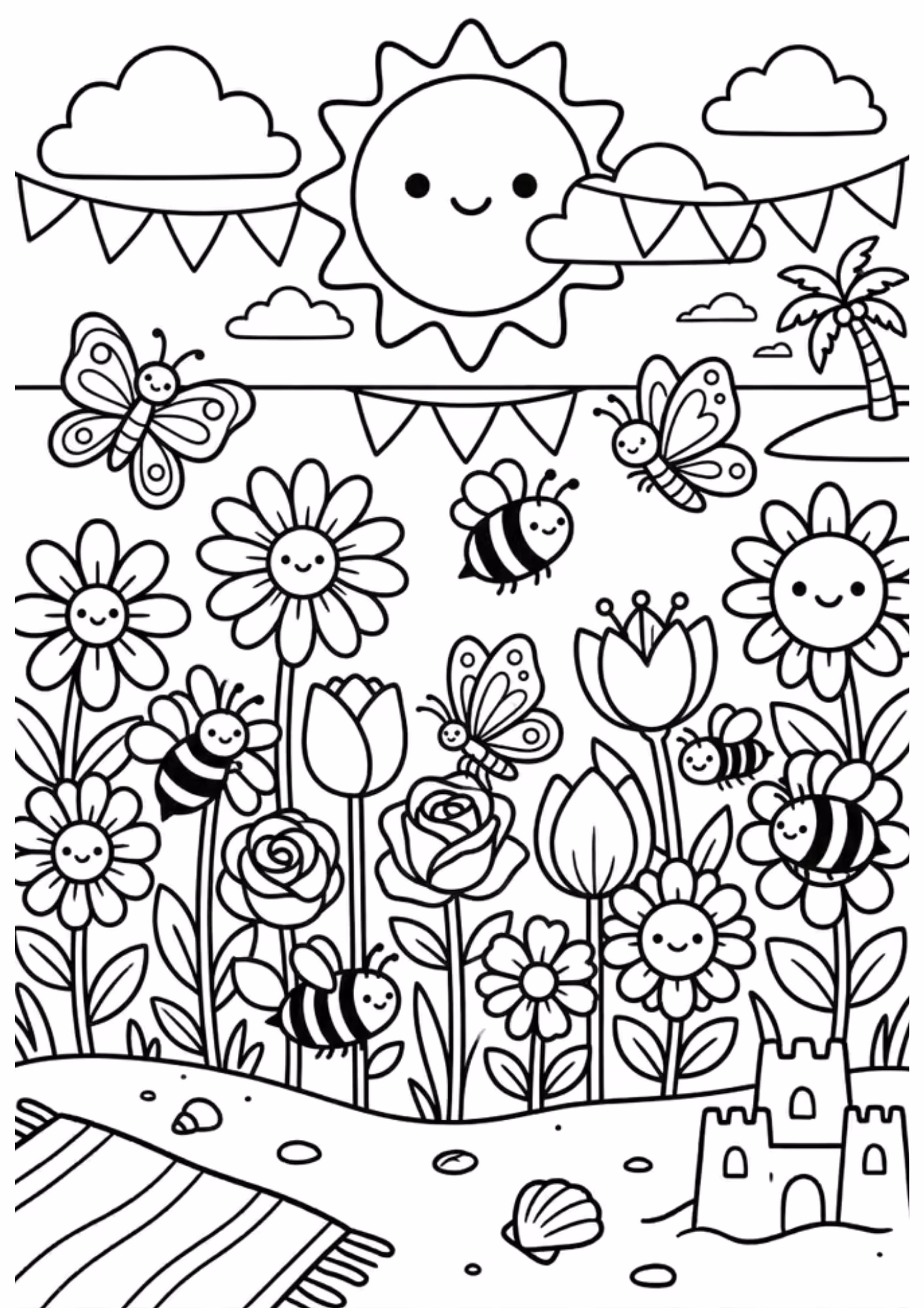 Flores e para colorir — desenho para imprimir